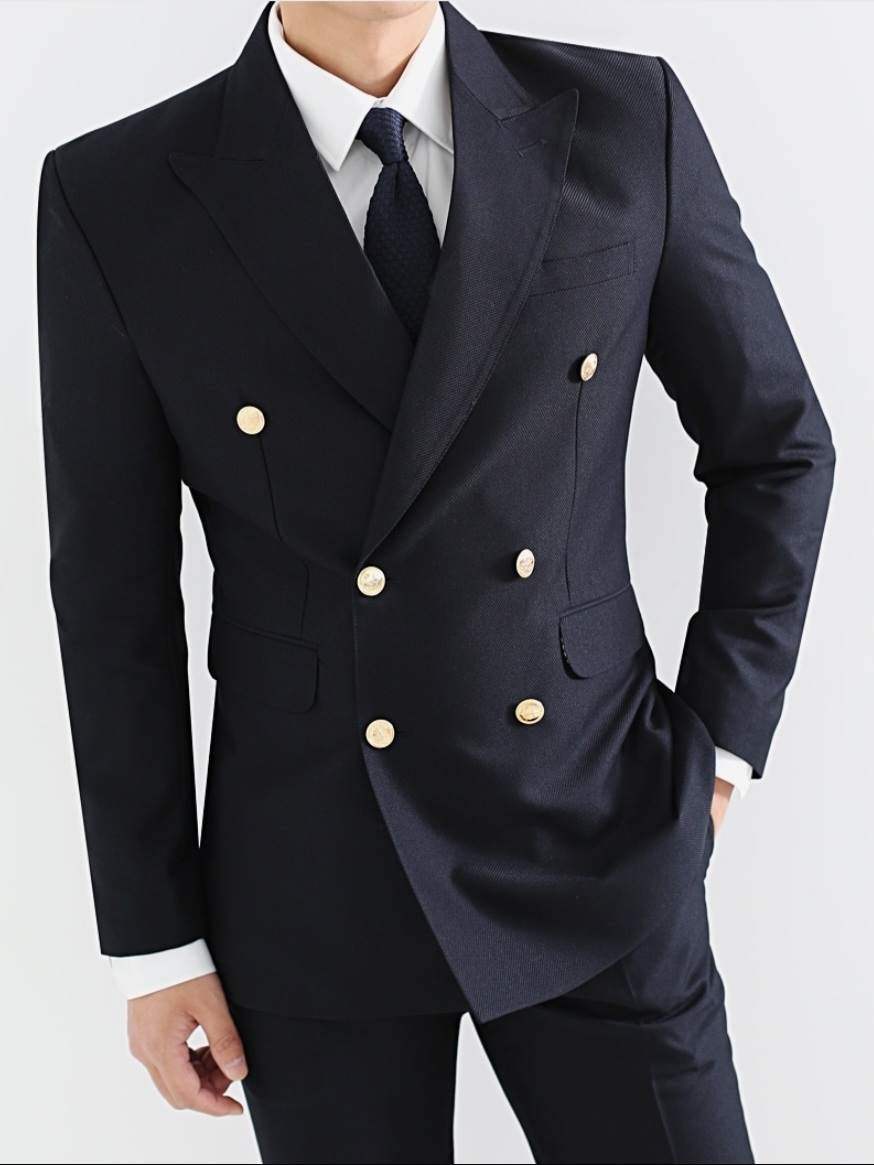 金色鈕扣華夫格西裝外套 西裝褲 成套西裝