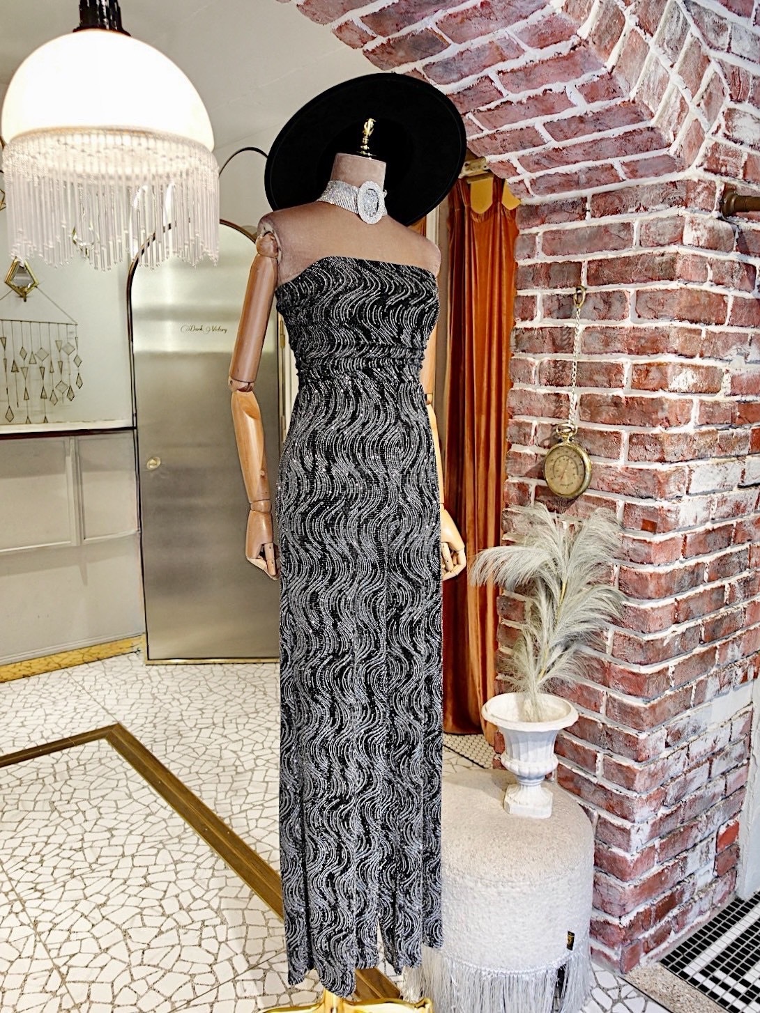 Silver Black銀黑色曲紋亮片連身長寬褲  Jumpsuit