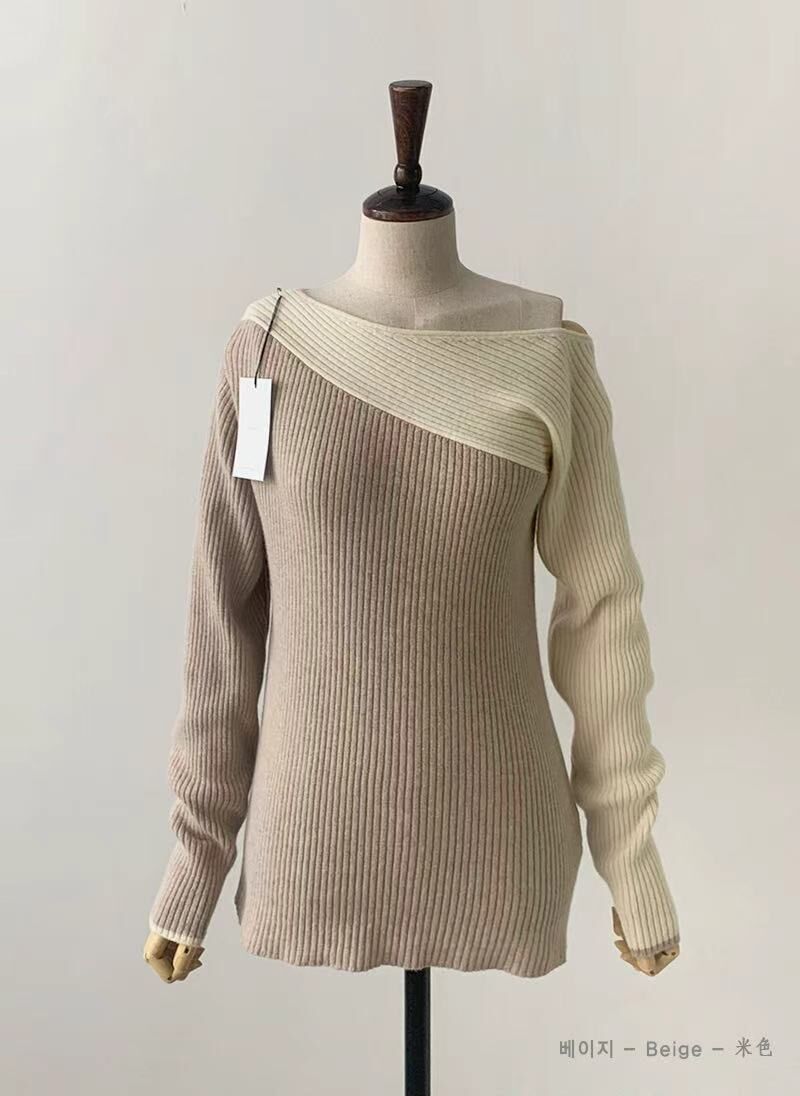 GI5305 雙色針織露肩長上衣 *特價* (優惠碼同充值購物金不適用)