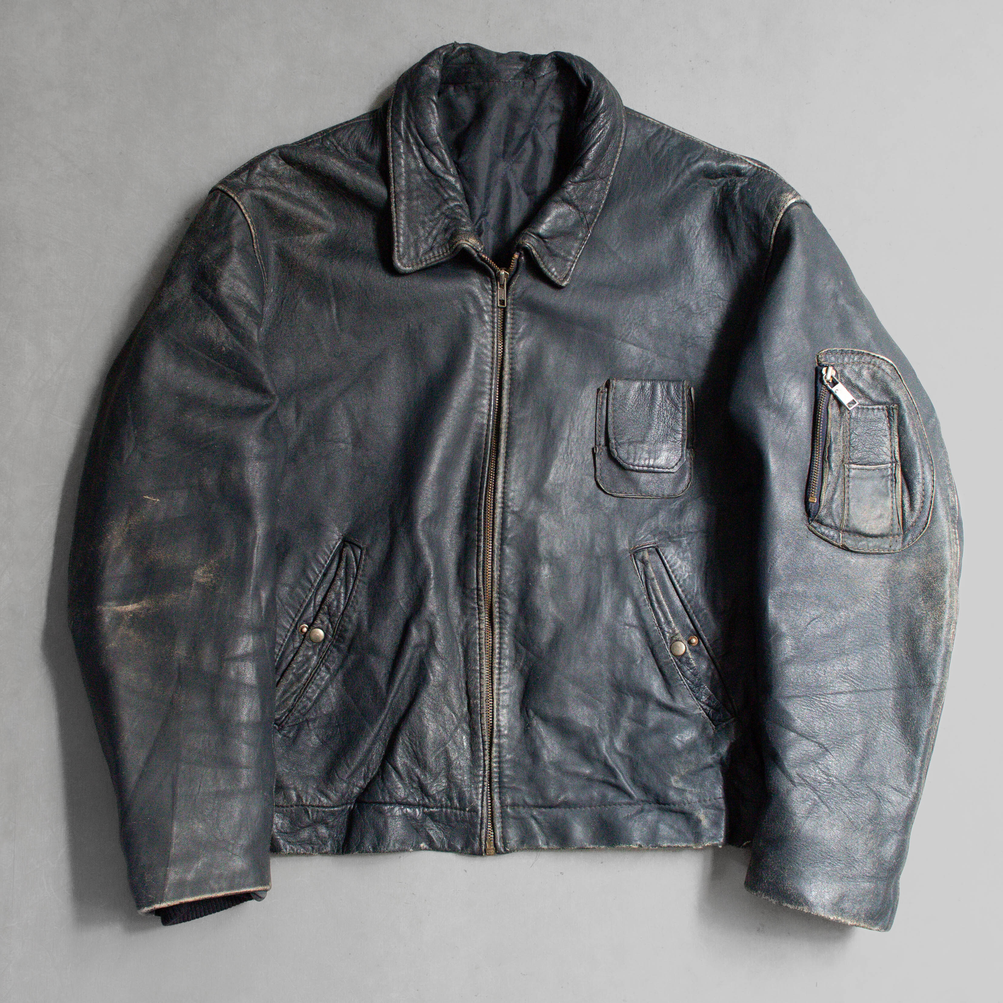 80S FRENCH AIR FORCE LEATHER JACKET 法國 空軍 藍灰色 皮衣 外套