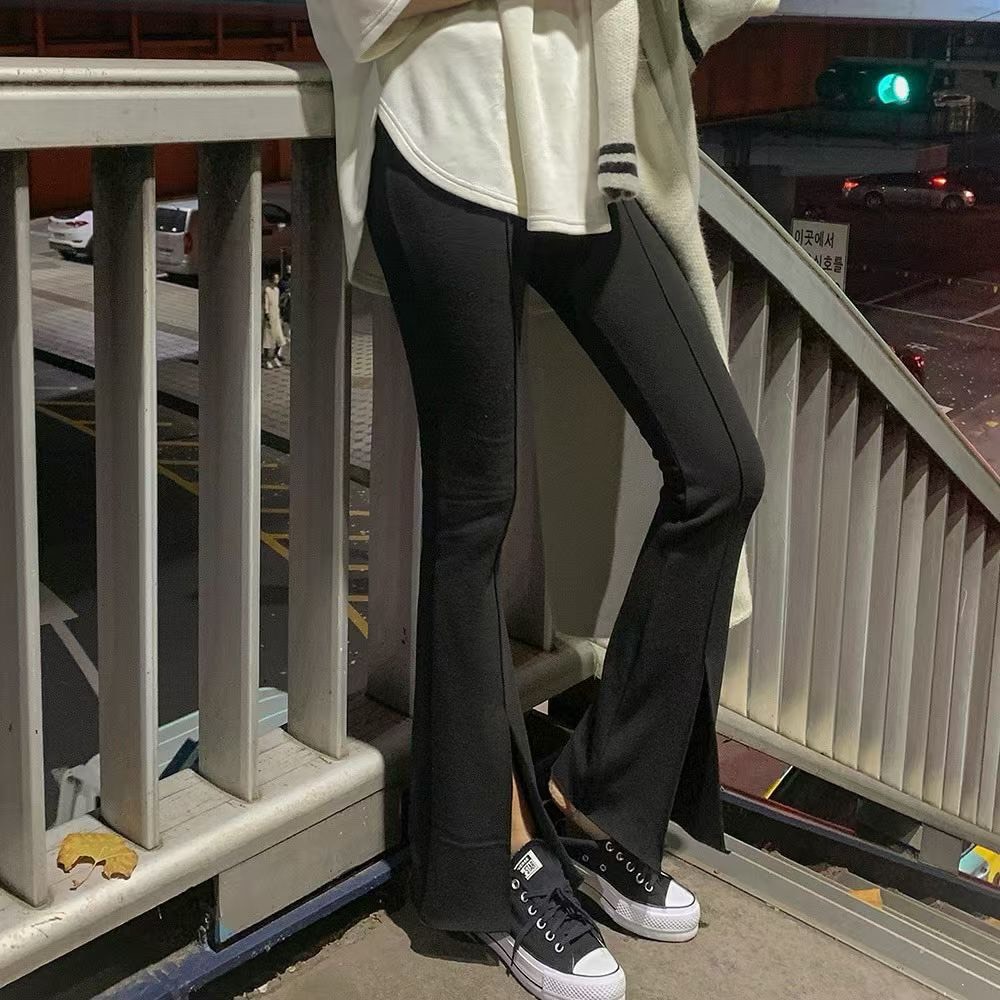 鬆緊綁帶內刷毛喇叭棉褲