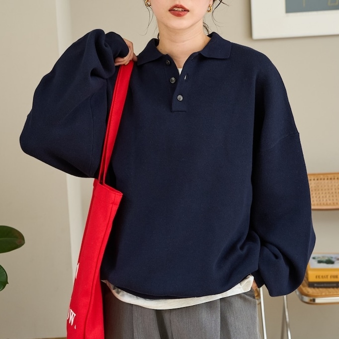 日本 Polo領寬寬針織衫