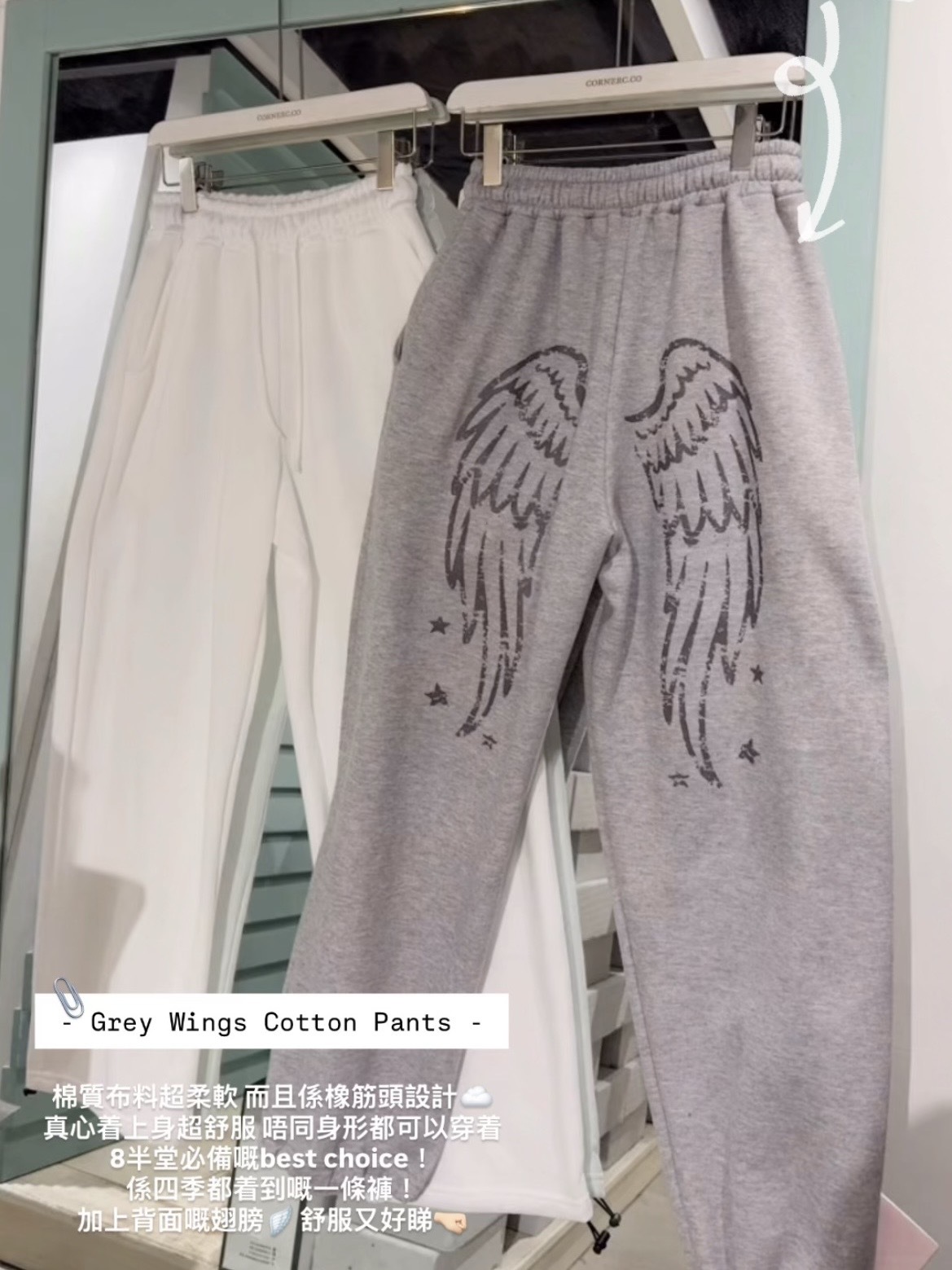 Grey Wings Cotton Pants