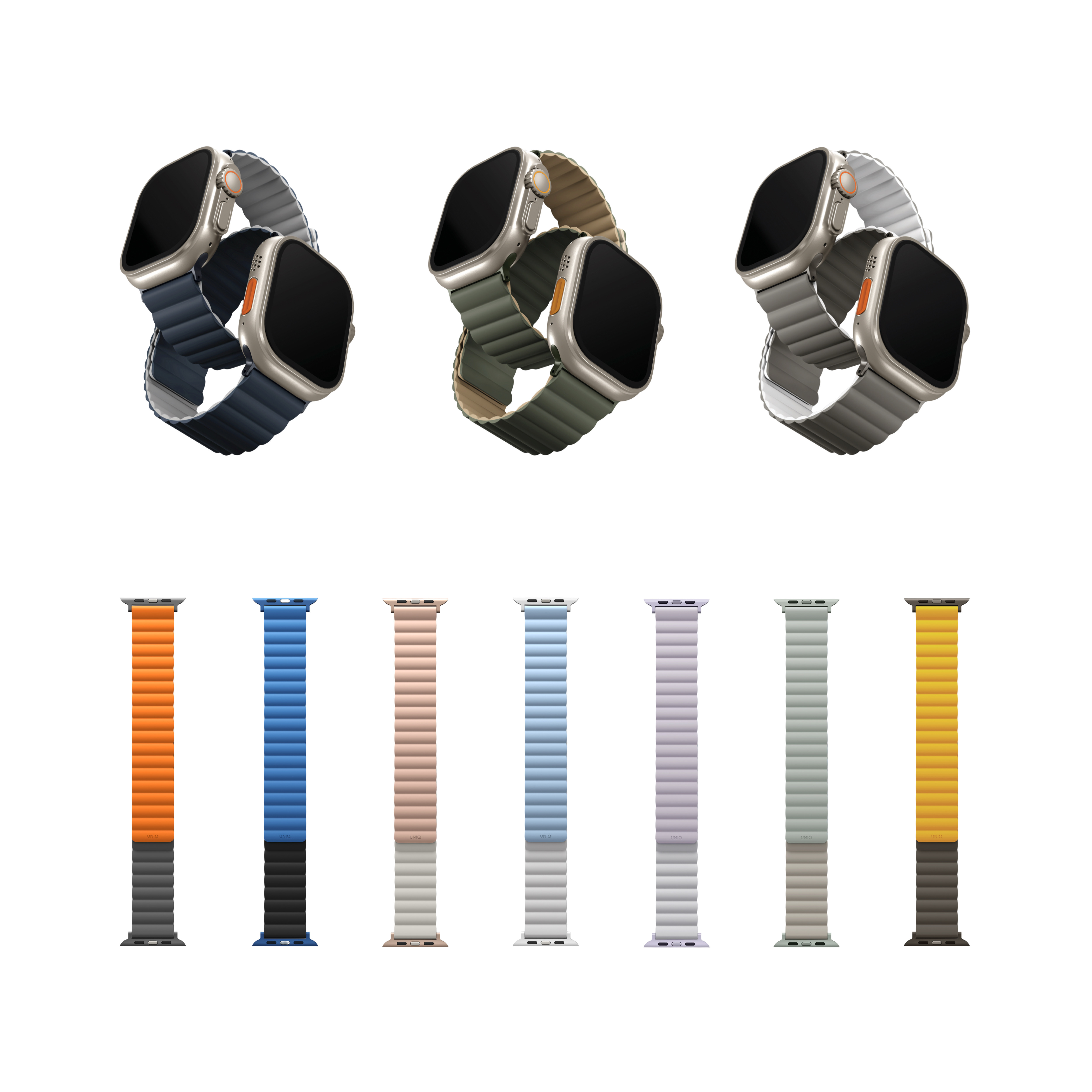 UNIQ Apple Watch 44/45/46/49mm Revix 雙色防水矽膠磁吸錶帶