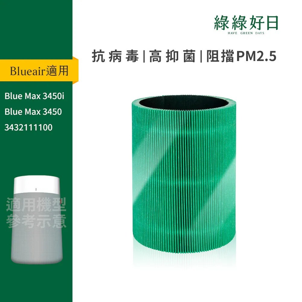 適用Blueair 布魯雅爾 Blue Max 抗PM2.5過敏原 (22坪) 3450i 3432111100 抗菌HEPA濾芯 空氣清淨機濾網 綠綠好日