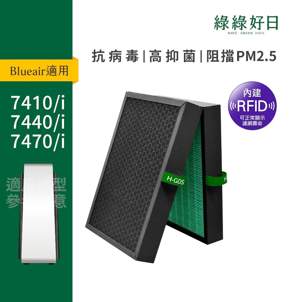 含RFID|適用 Blueair 7400系列 7410i 7440i 7470i 複合式HEPA抗菌濾芯濾網 綠綠好日