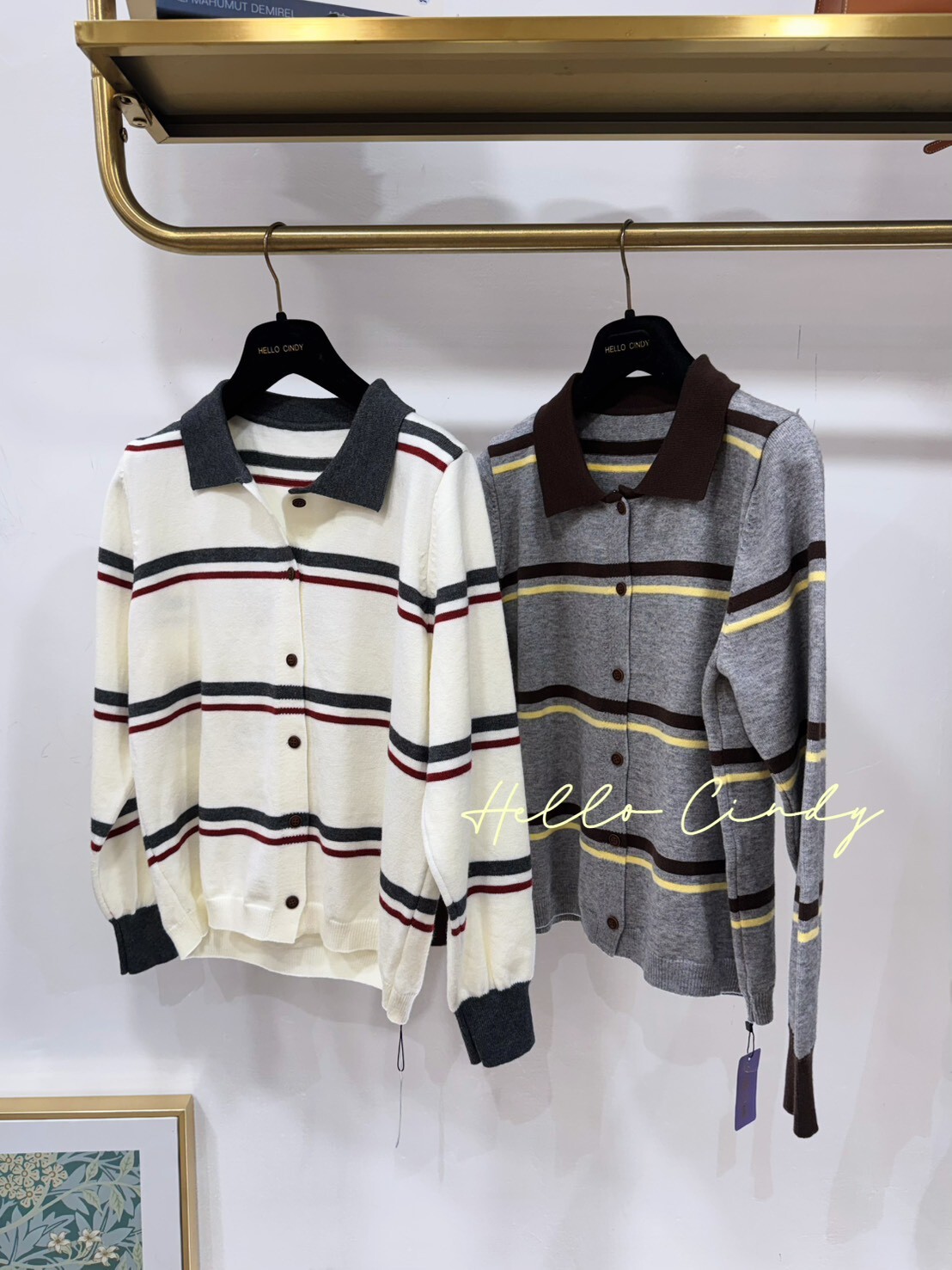 B01006 超甜美小復古橫條針織小外套