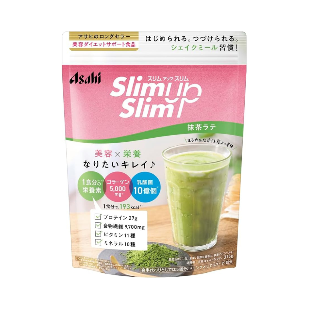 日本 ASAHI 朝日 Slim Up Slim Super Food Shake Matcha Latte 315g 美肌健康酵素代餐飲品-抹茶口味