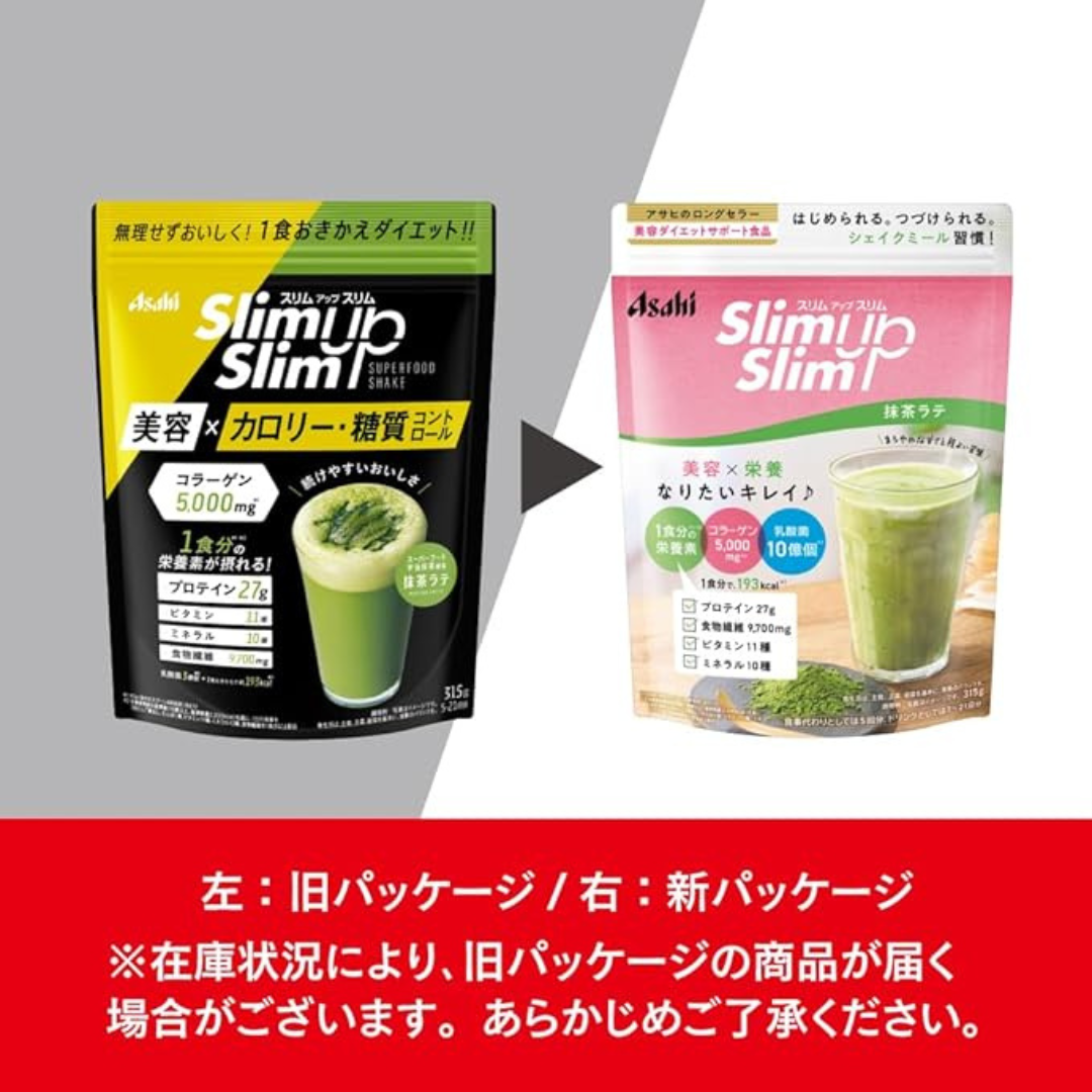 日本 ASAHI 朝日 Slim Up Slim Super Food Shake Matcha Latte 315g 美肌健康酵素代餐飲品-抹茶口味