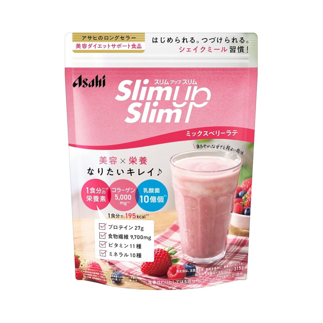 日本 ASAHI 朝日 Slim Up Slim 乳酸菌 + Super Food Shake Mixed Berry Latte 315g 美肌健康酵素代餐飲品-雜莓口味