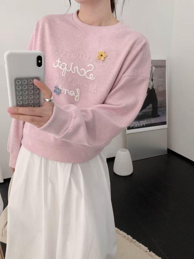 Script 立體小花長袖棉T｜把可愛留在細節裡