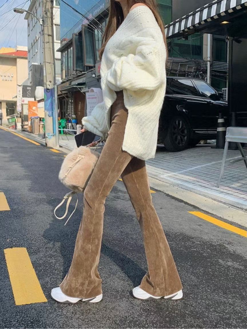 坑條喇叭貼腿長褲