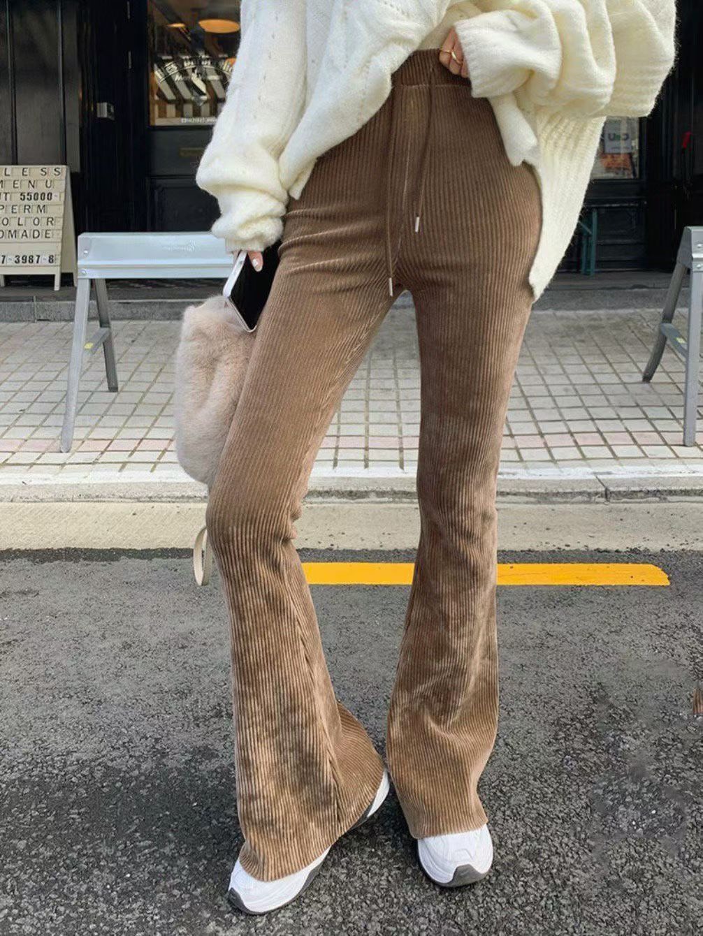 坑條喇叭貼腿長褲