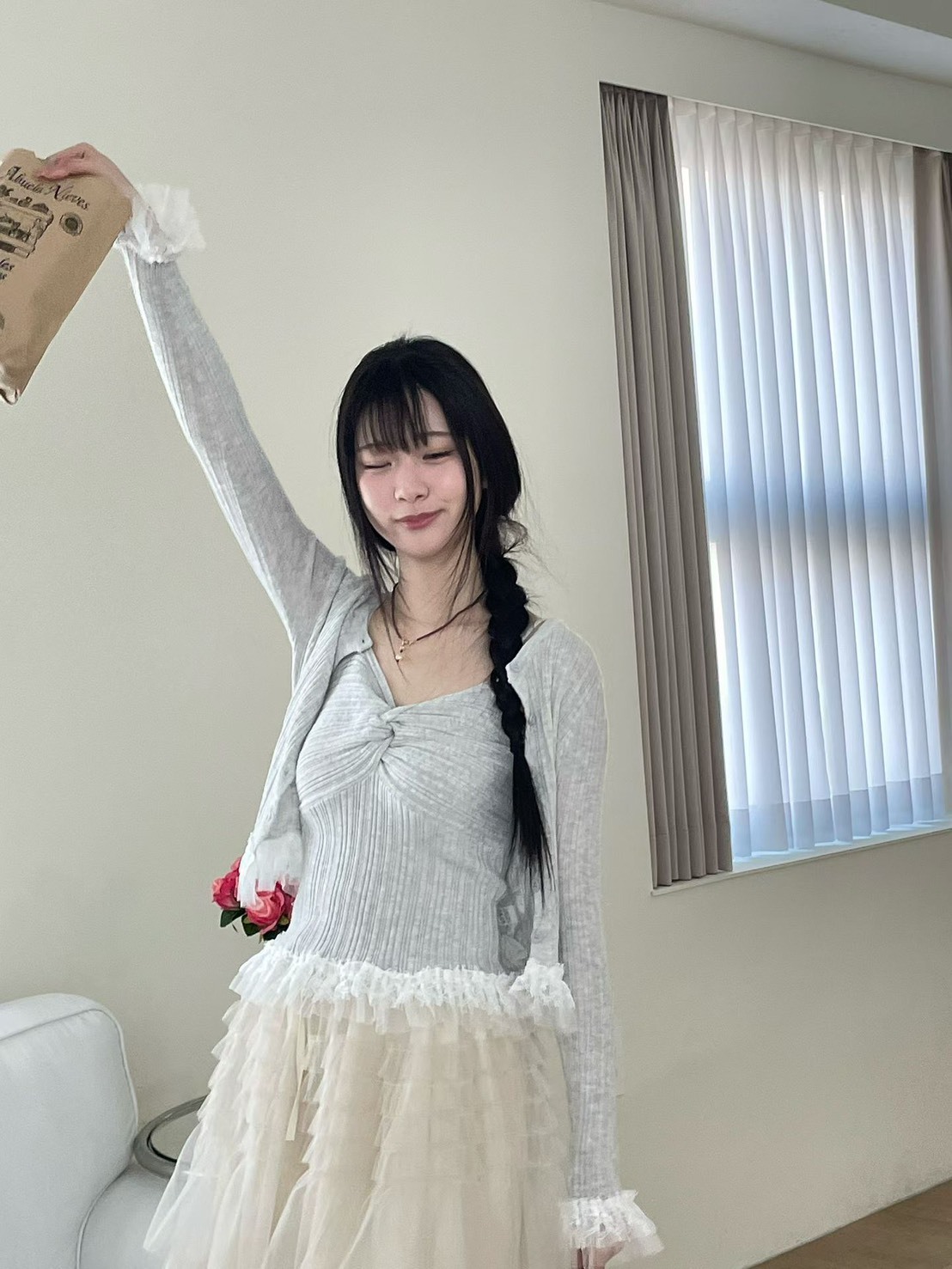 紗邊小外套+扭結背心SET