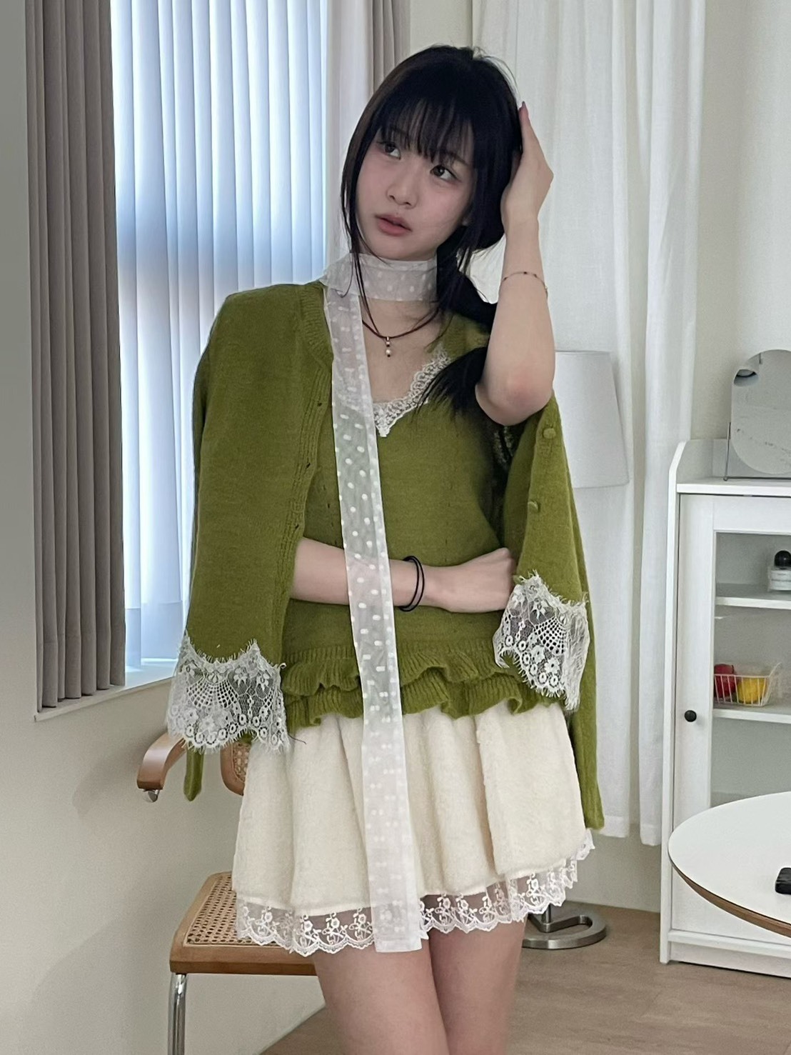羊毛蕾絲外套+吊帶背心SET