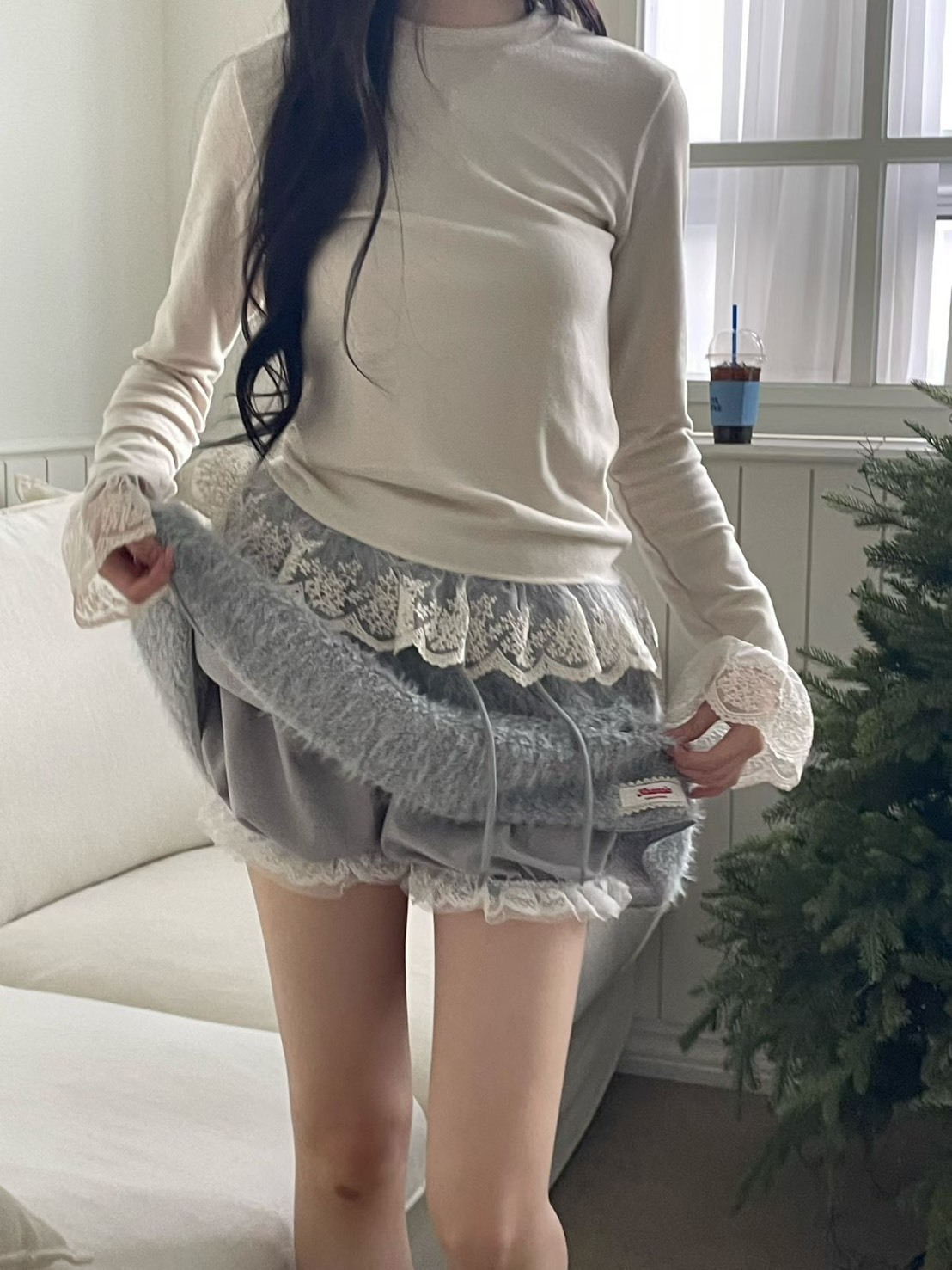 標籤絨毛短裙(內安全褲)