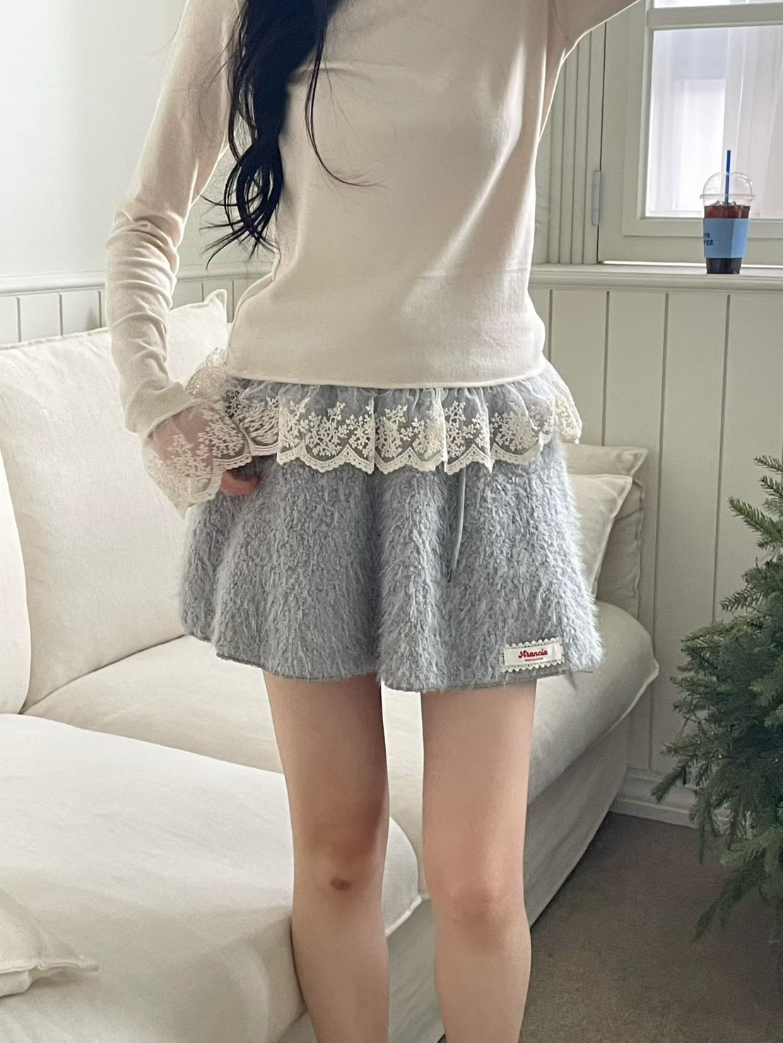 標籤絨毛短裙(內安全褲)