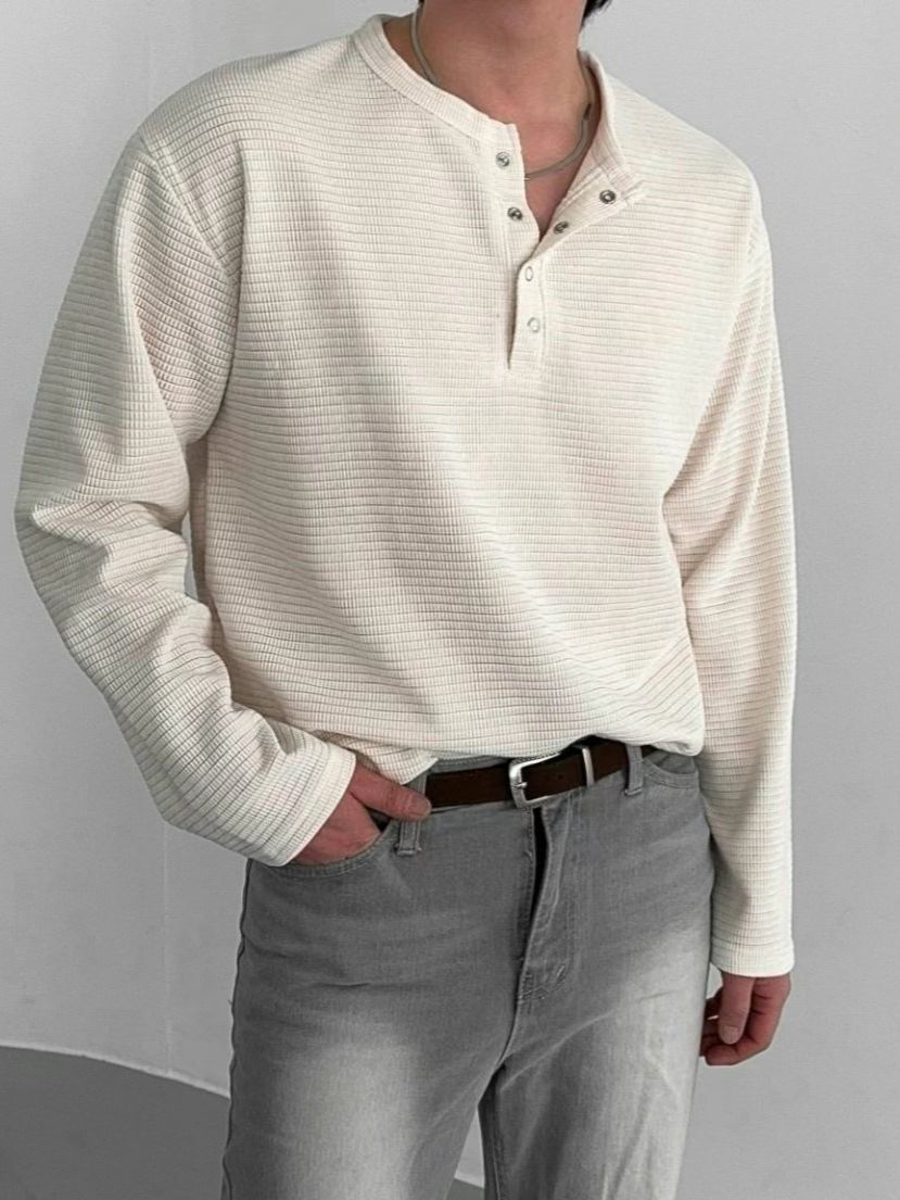 淨色半開胸長袖衫 T5893