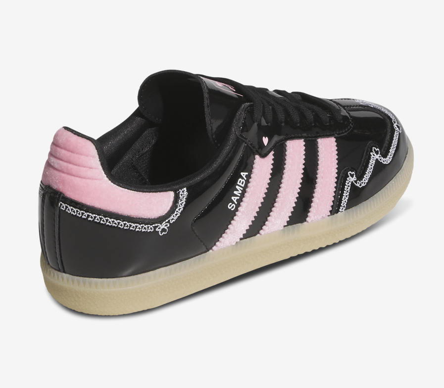 【預訂】ADIDAS ORIGINAL SAMBA 漆皮黑粉白線心心-GS