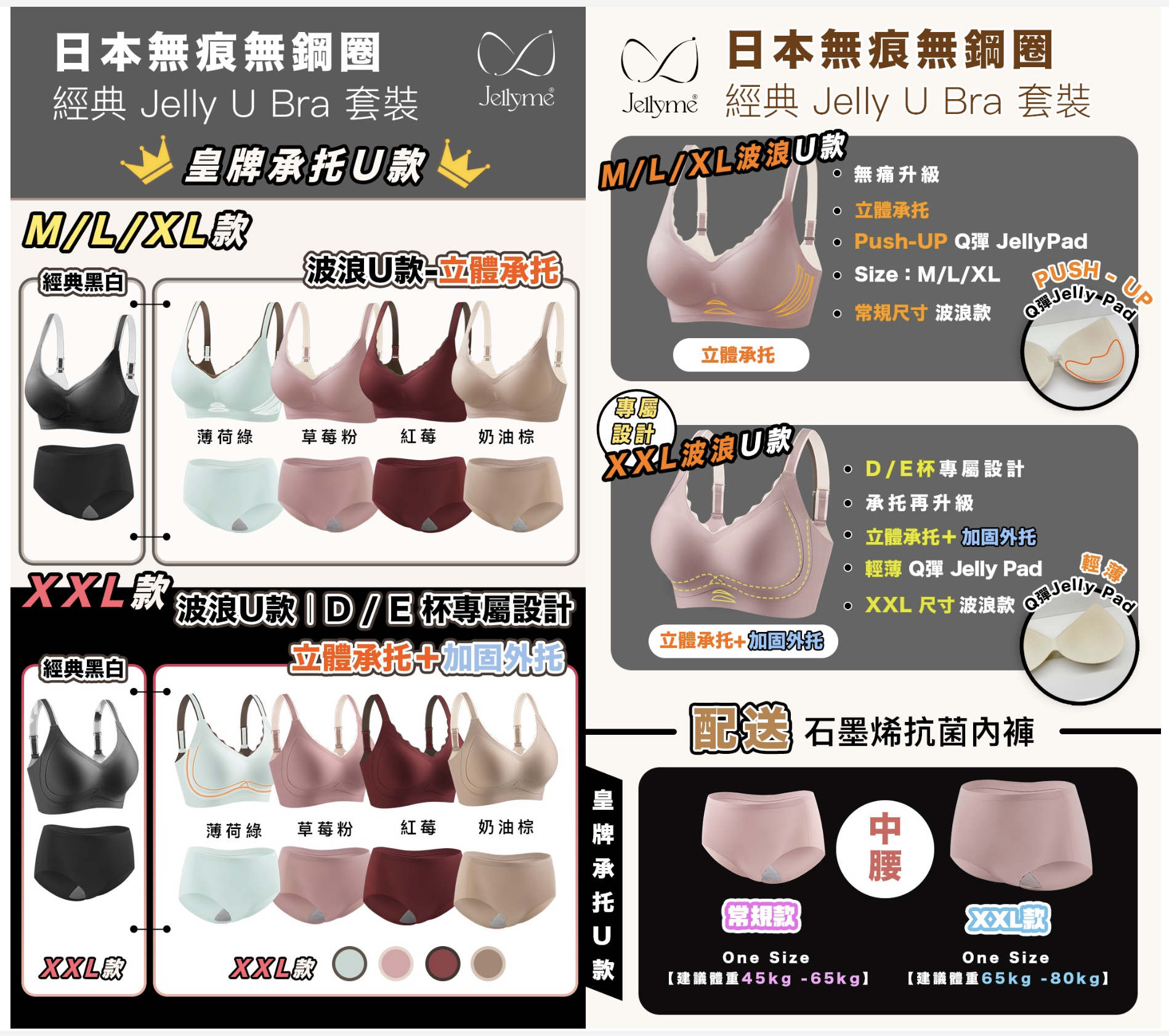 jellyme Jelly Bra 無痕無鋼圏「皇牌承托」經典Jelly U Bra 套裝