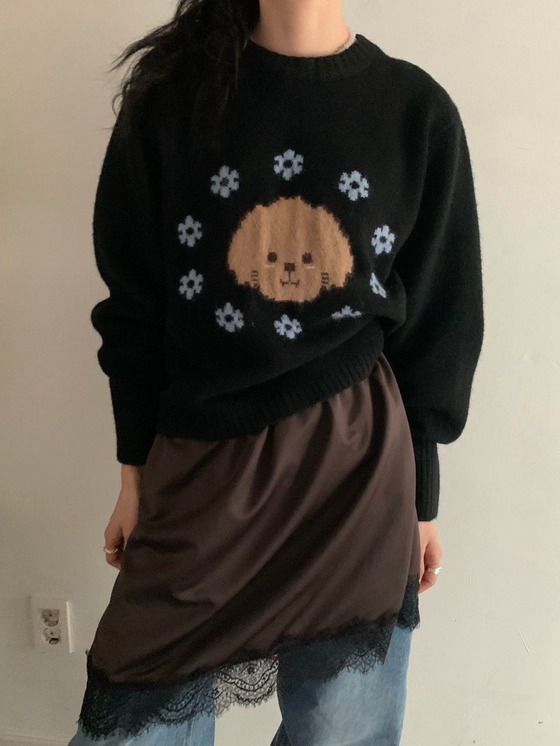 狗狗臉小花針織衫