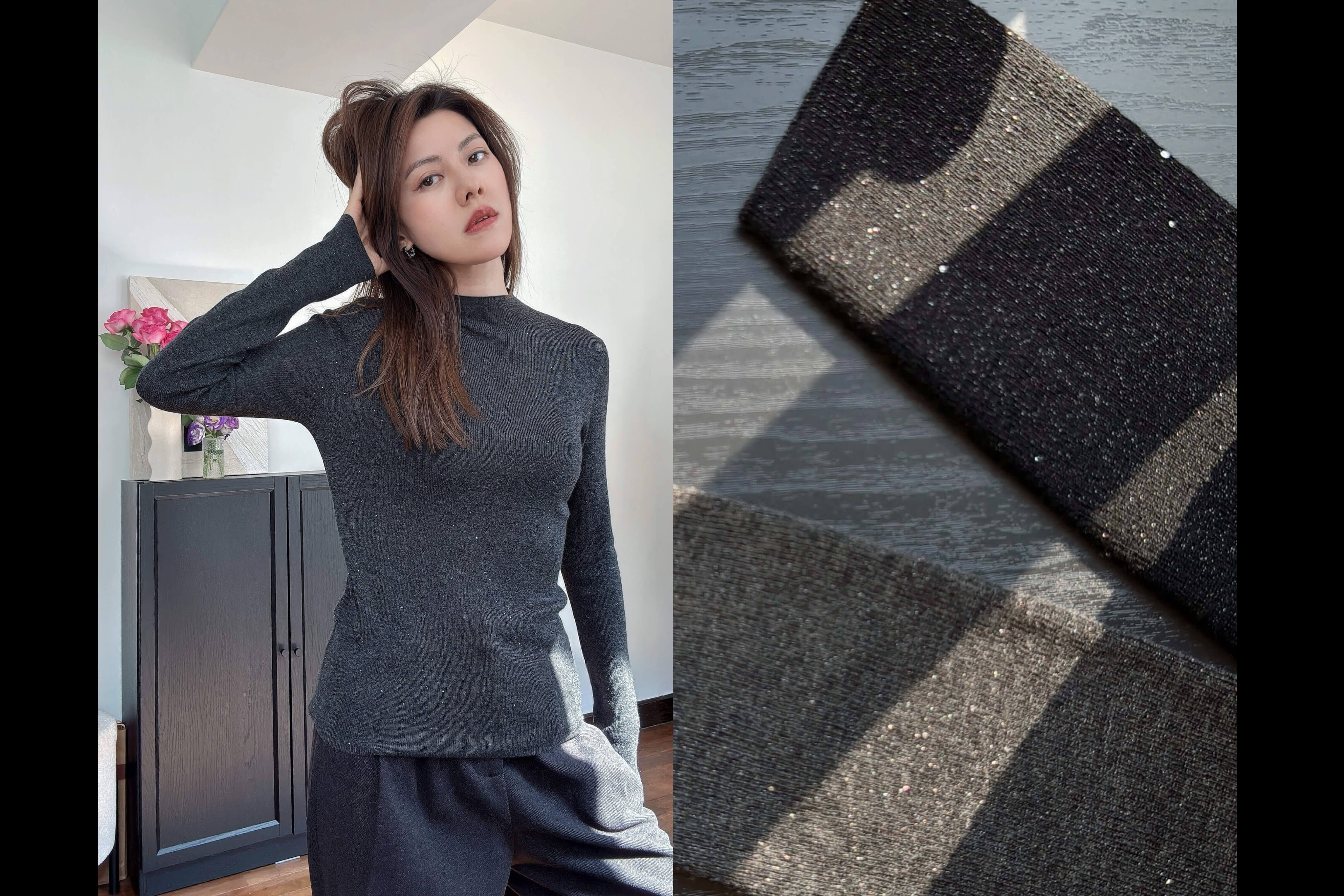 Sequins Fitted Turtleneck Cashmere Knit Top_KN261L01