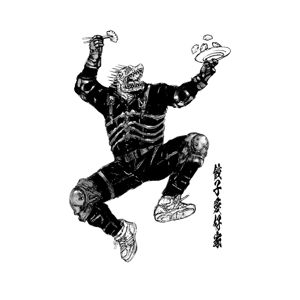 Cospa 011926 ギョーザ大好きカイマン Tシャツ [ドロヘドロ（原作版）] WHITE