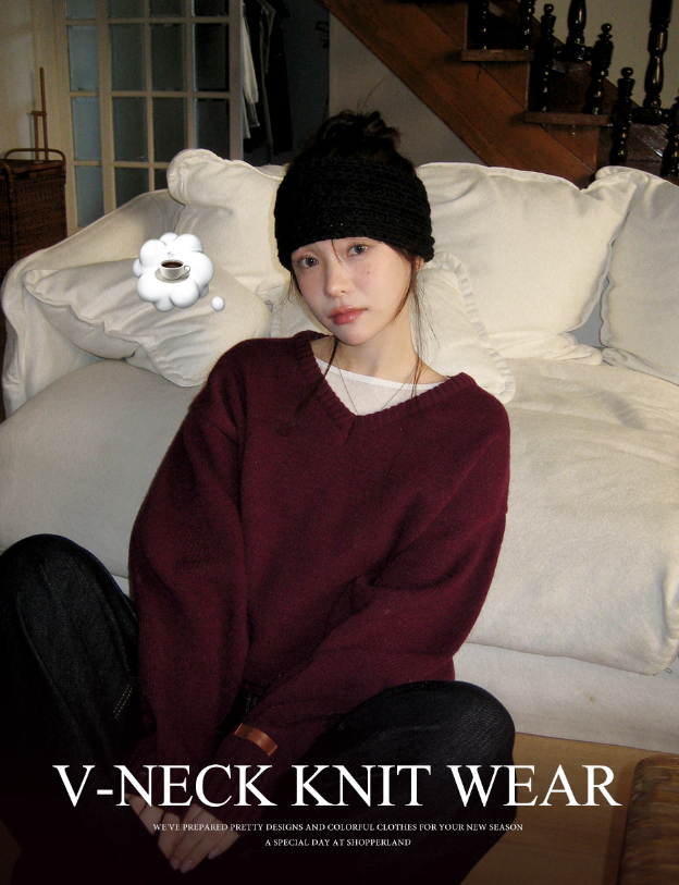 秋冬預訂｜皮革貼片寬鬆V領針織衫