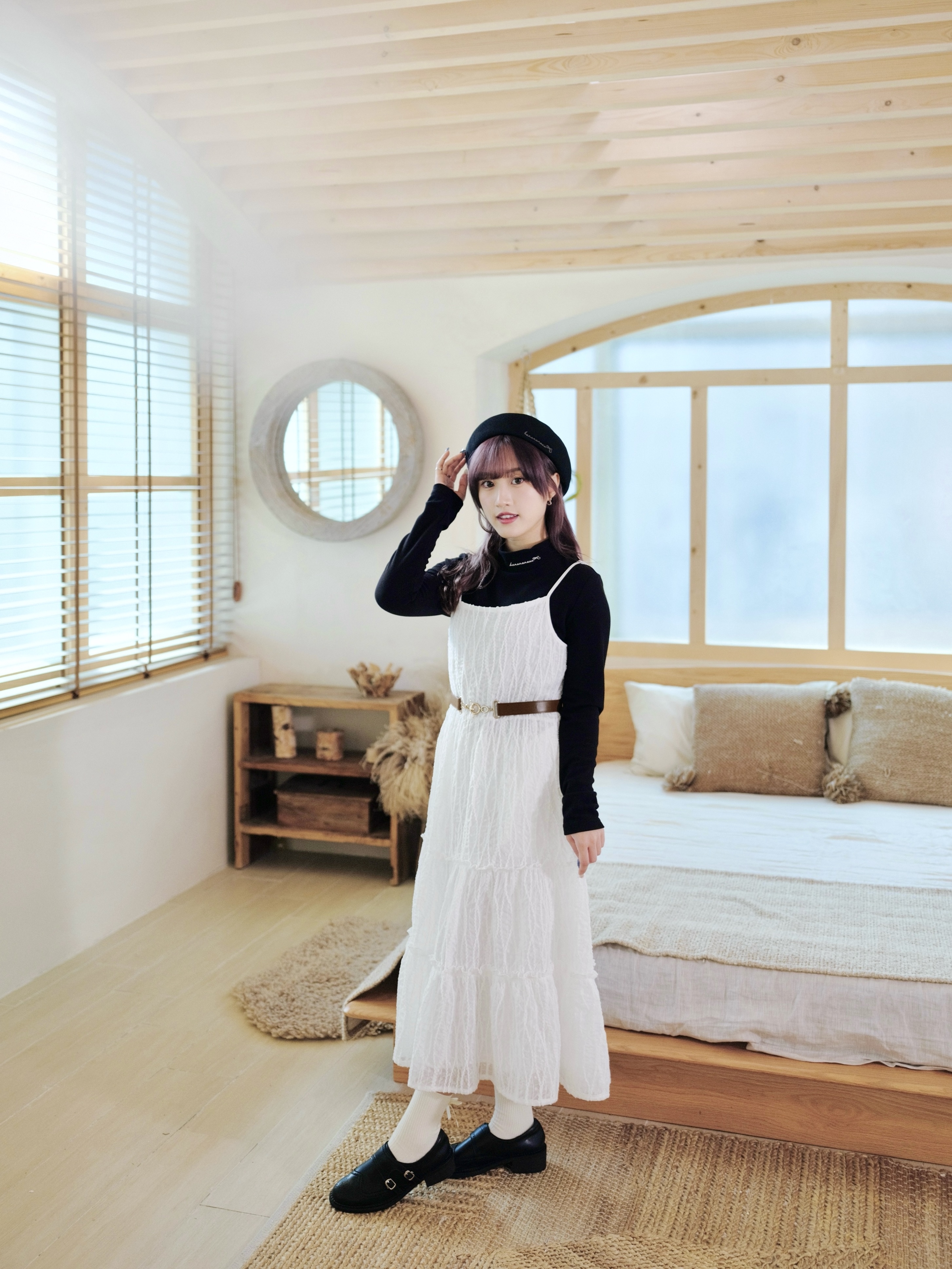 兩色 / 絨毛花紋蛋糕連身裙 / Flocked Pattern Tiered Cami Dress