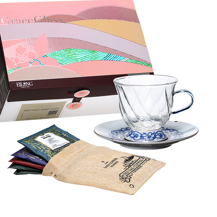 咖啡禮盒-晶豔-亞洲咖啡杯碟+濾掛包(5 pcs)