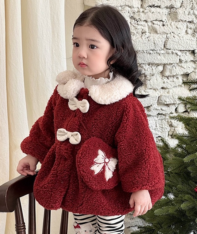 熊領毛茸茸蝴蝶結傘襬外套(73-100)