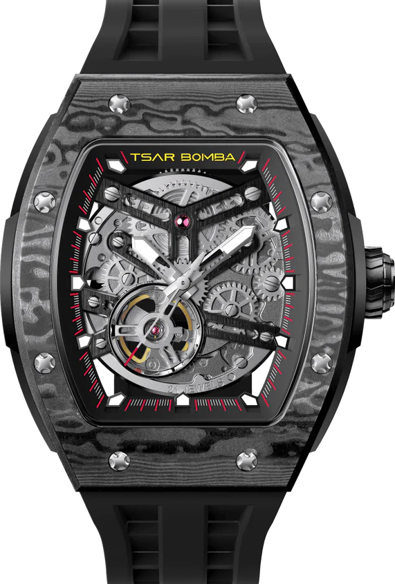 萬年鐘錶 - TSAR BOMBA 機械公爵 碳纖維錶框機械透視機芯男錶 TB8228CF-01 錶徑 44.8MM