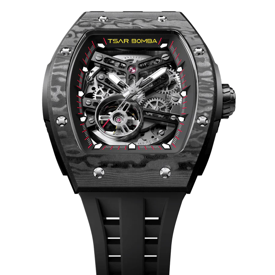 萬年鐘錶 - TSAR BOMBA 機械公爵 碳纖維錶框機械透視機芯男錶 TB8228CF-01 錶徑 44.8MM