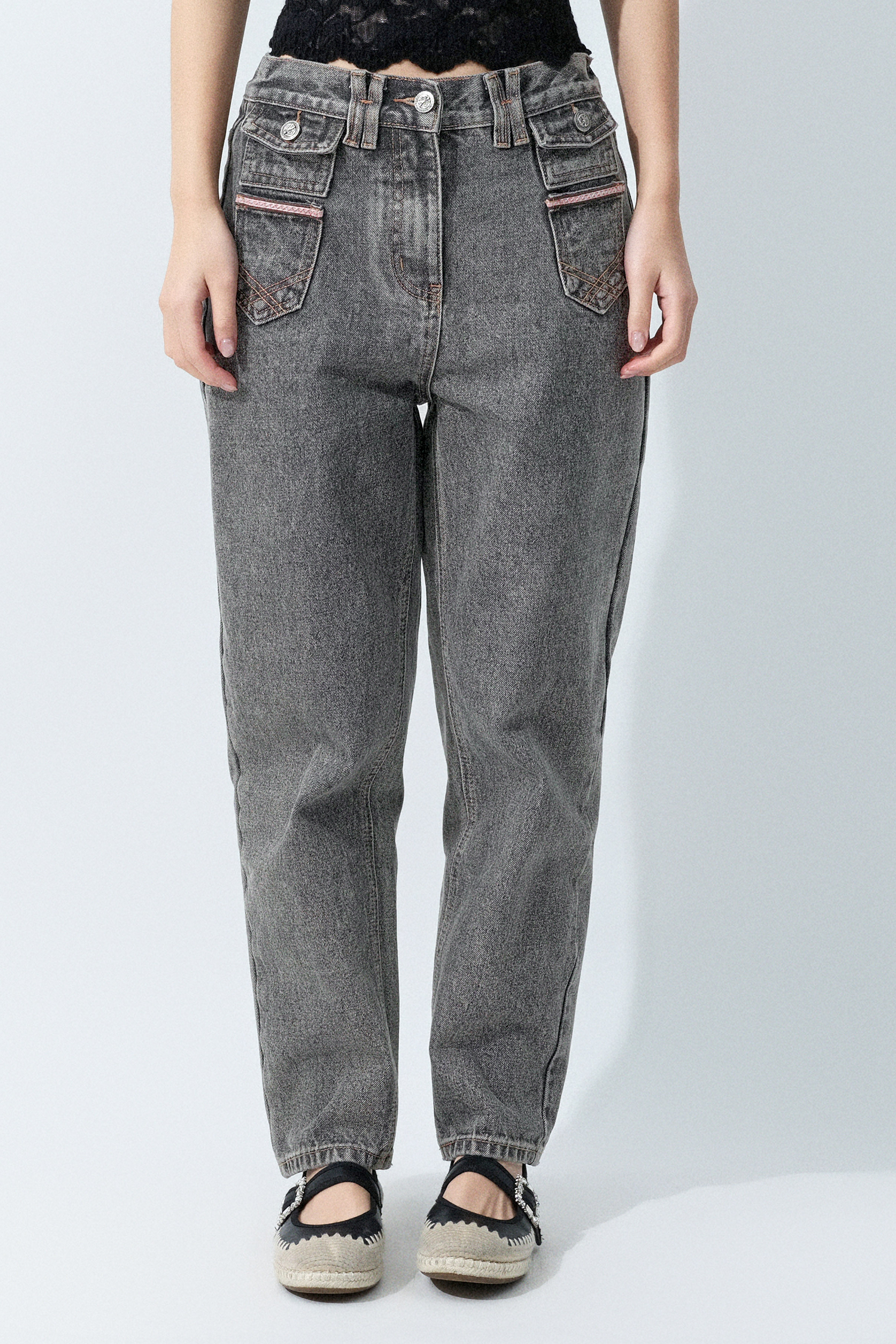 織帶邊裝飾袋牛仔褲  (預購產品）