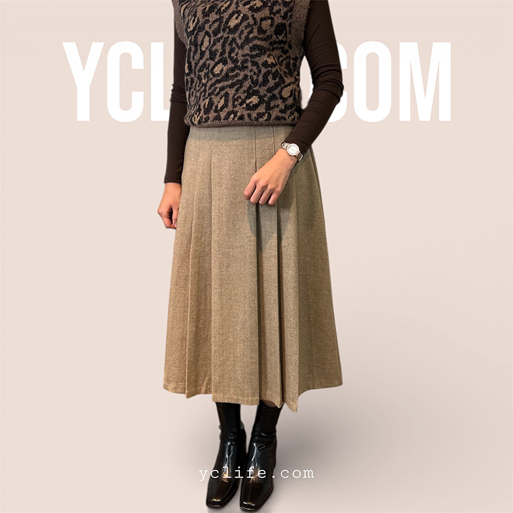 精裁羊毛人字紋褶裙