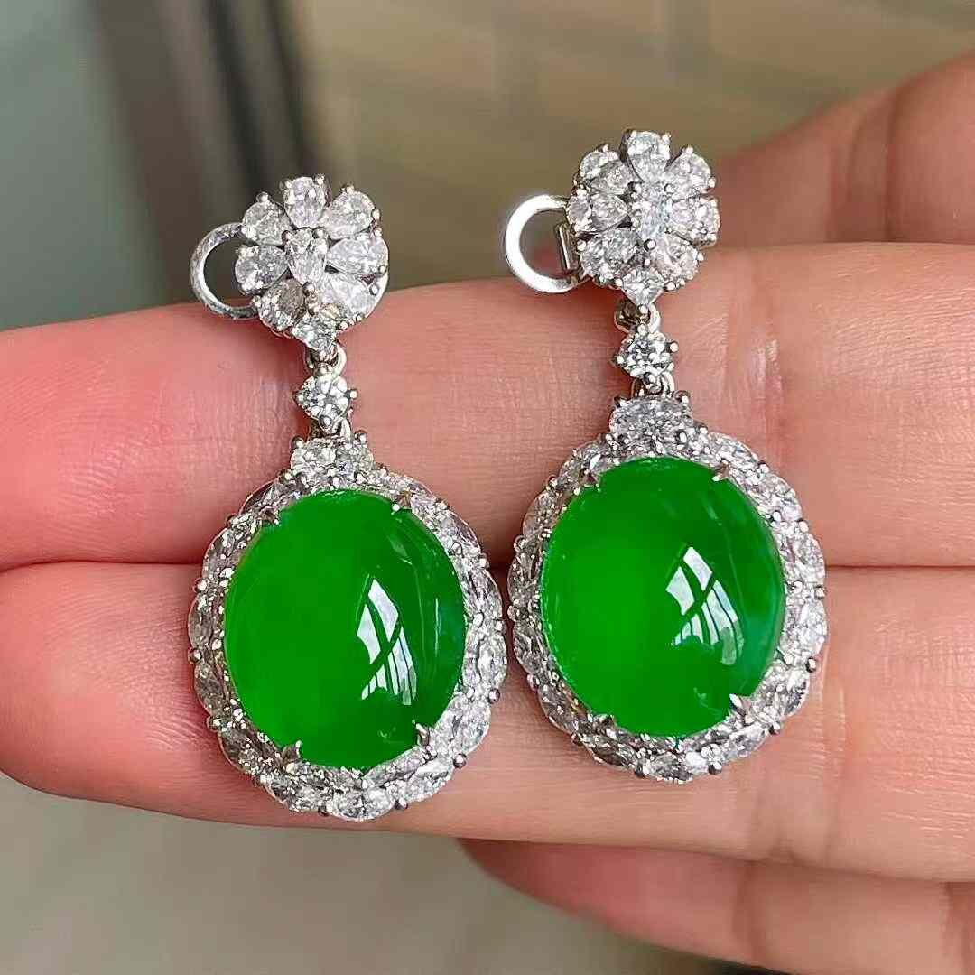 12265547 翡翠高冰陽綠耳墜