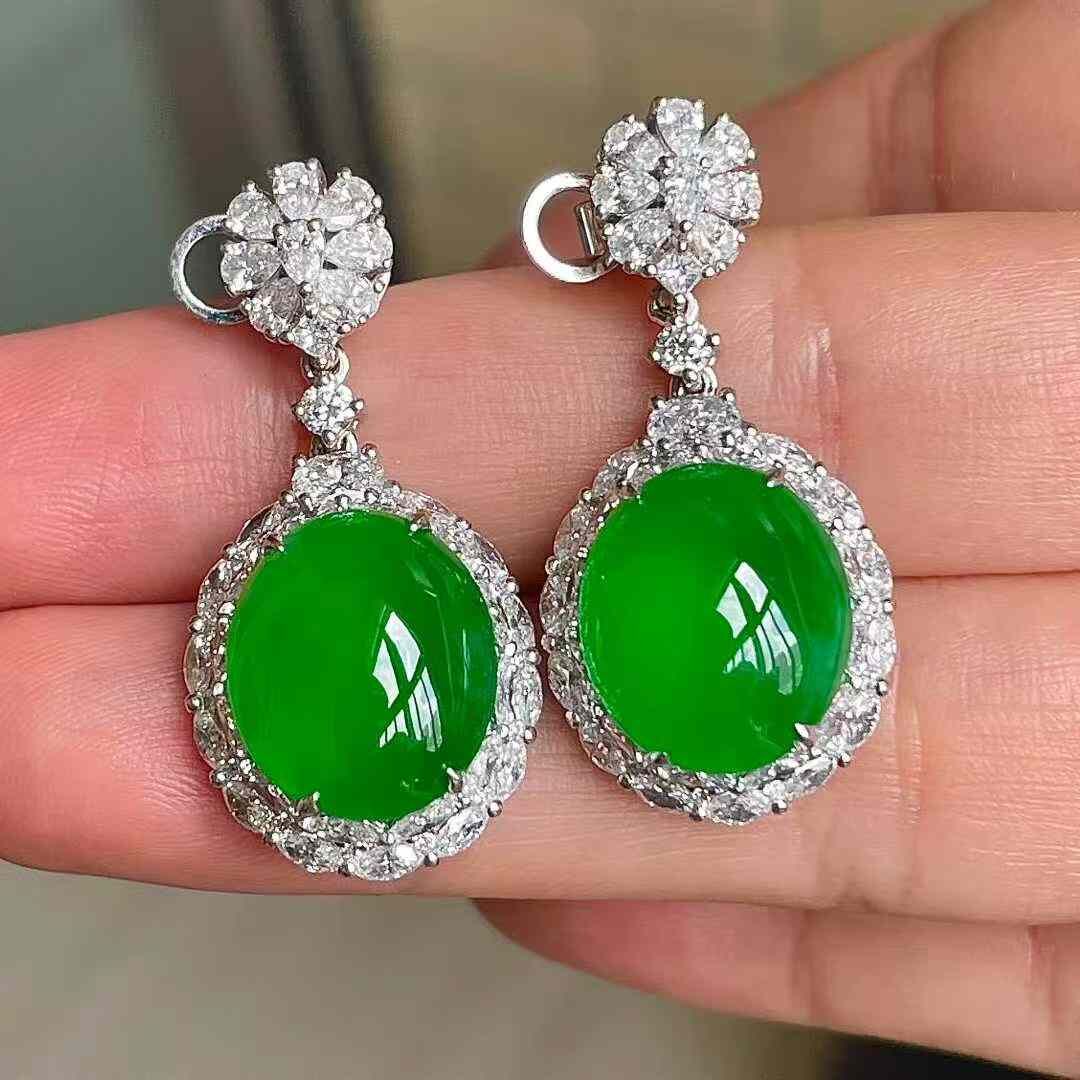 翡翠高冰陽綠耳墜,天然翡翠A玉, 緬甸玉, Jade, Jadeite