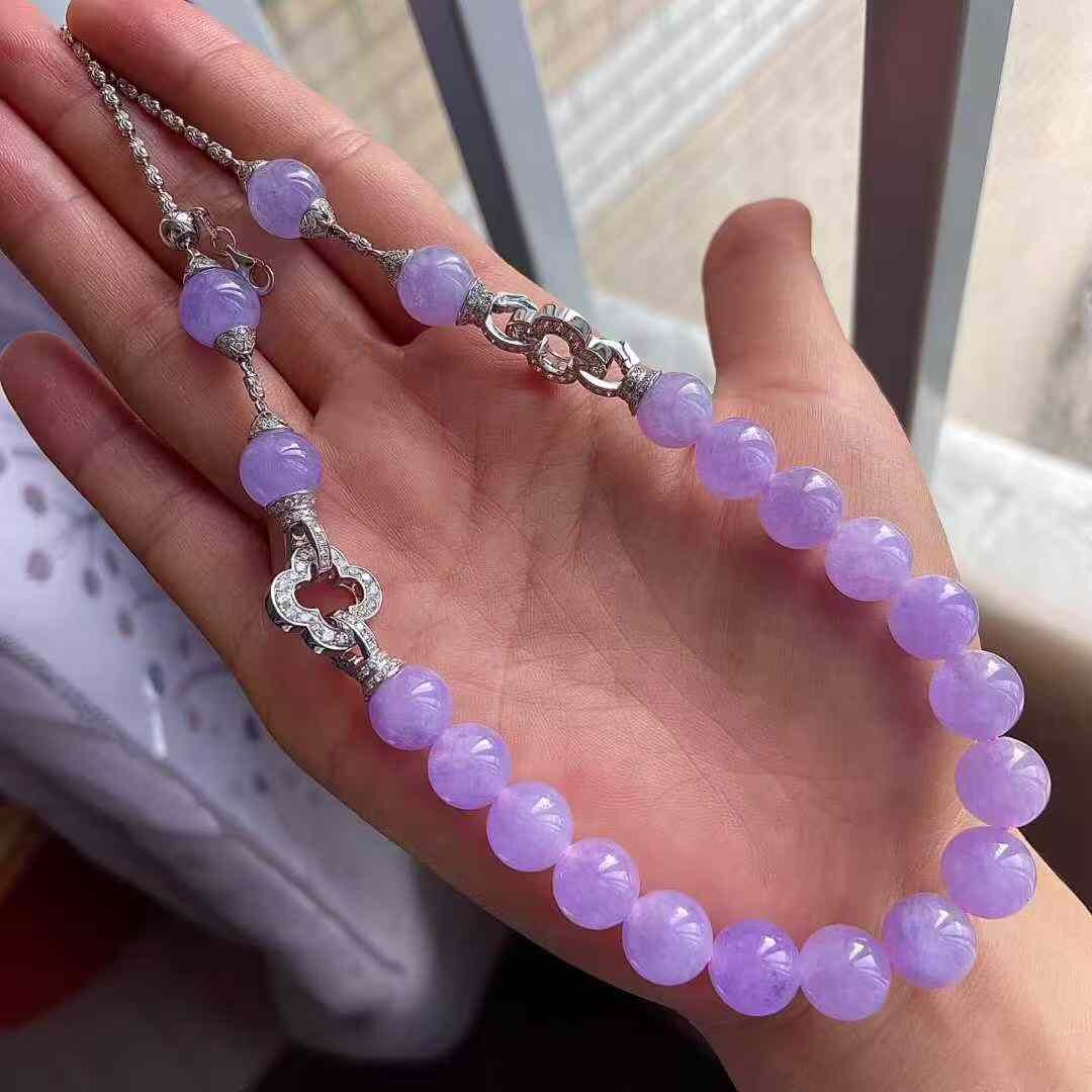 翡翠冰紫羅蘭珠鏈 (9.2-10mm直徑),天然翡翠A玉, 緬甸玉, Jade, Jadeite