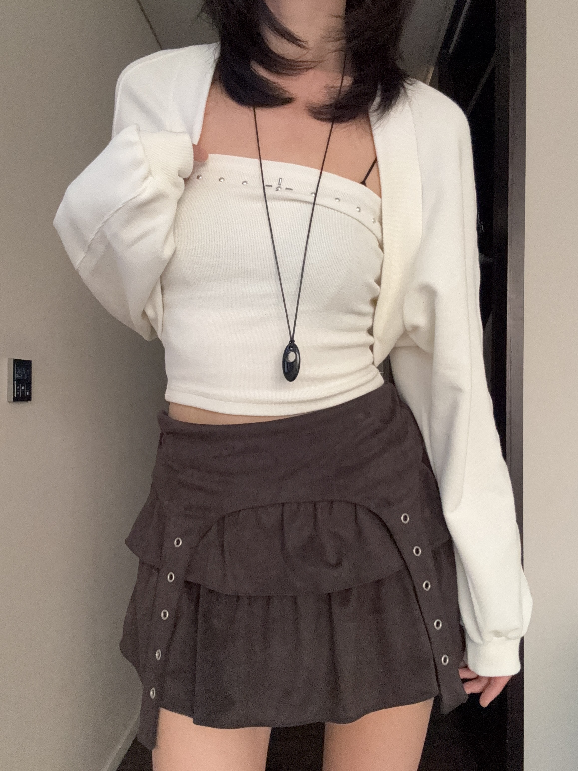 (訂購)個性抹胸背心外套上衣套裝 T0123(白/深灰)