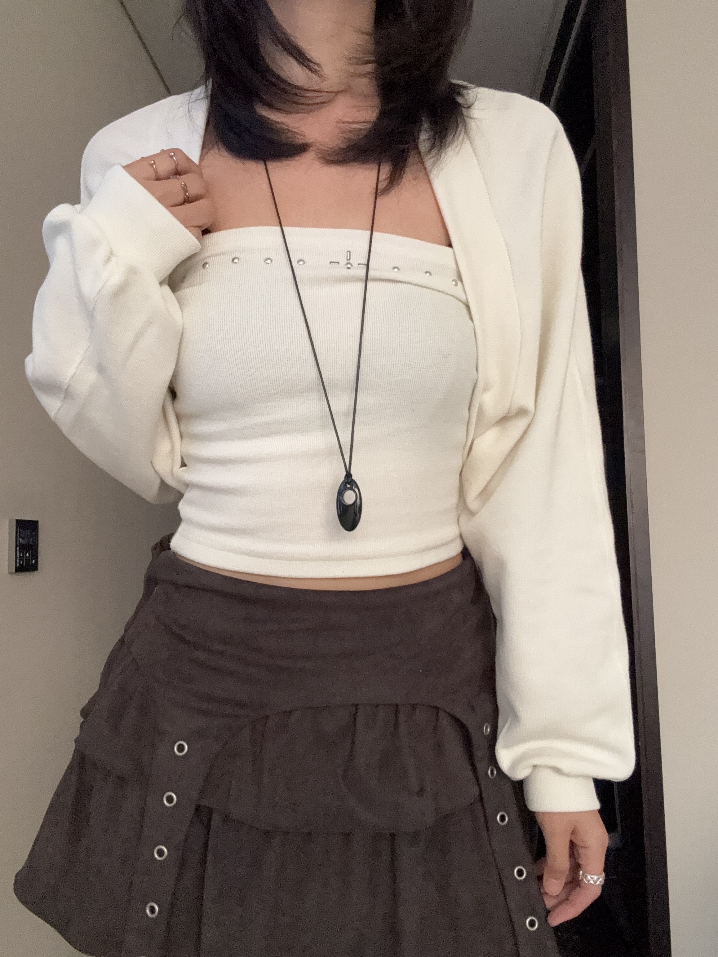 (訂購)個性抹胸背心外套上衣套裝 T0123(白/深灰)