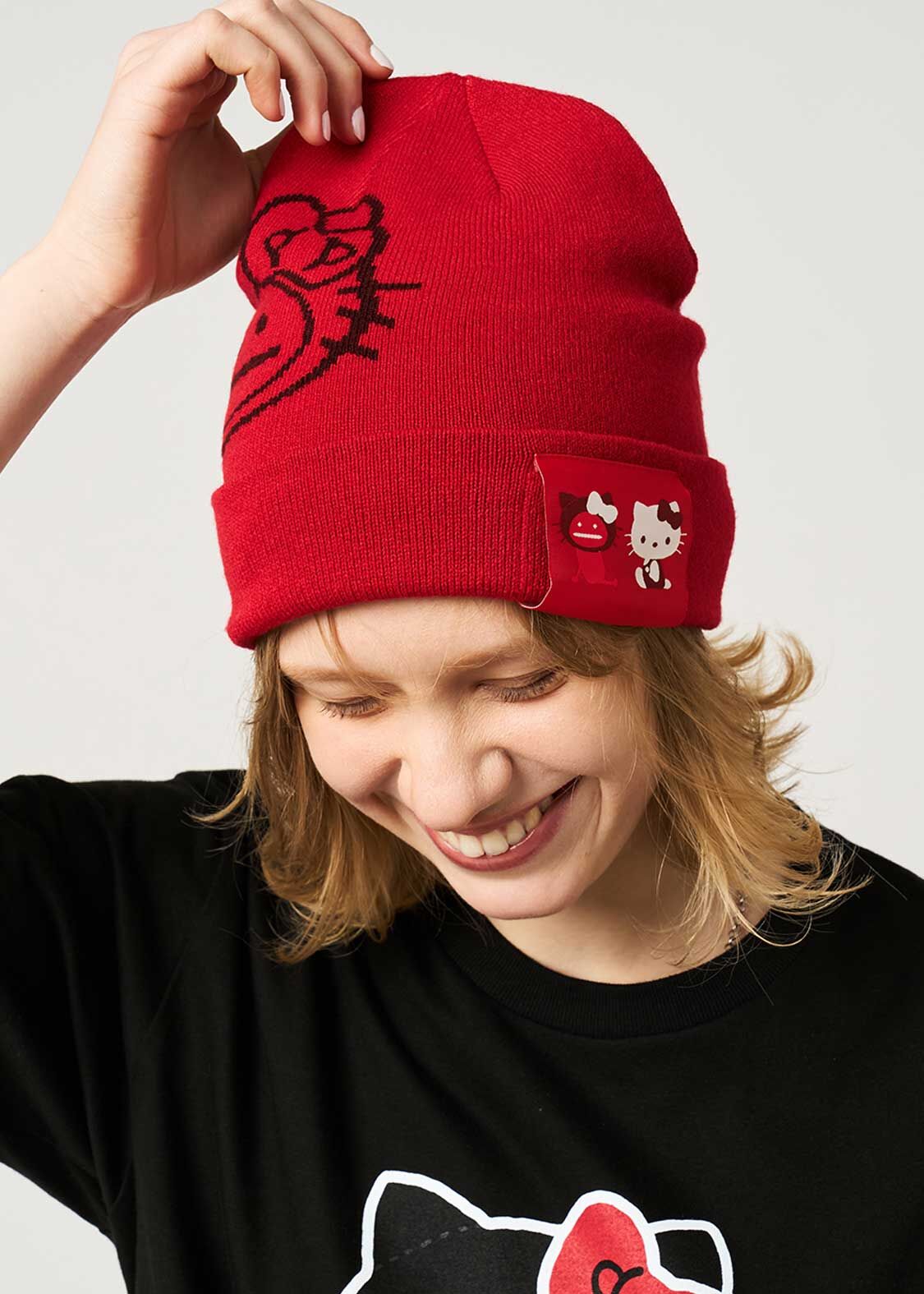 日本預訂 graniph GH X HELLO KITTY HELLO SHADOW Face | Jacquard Knit Beanie