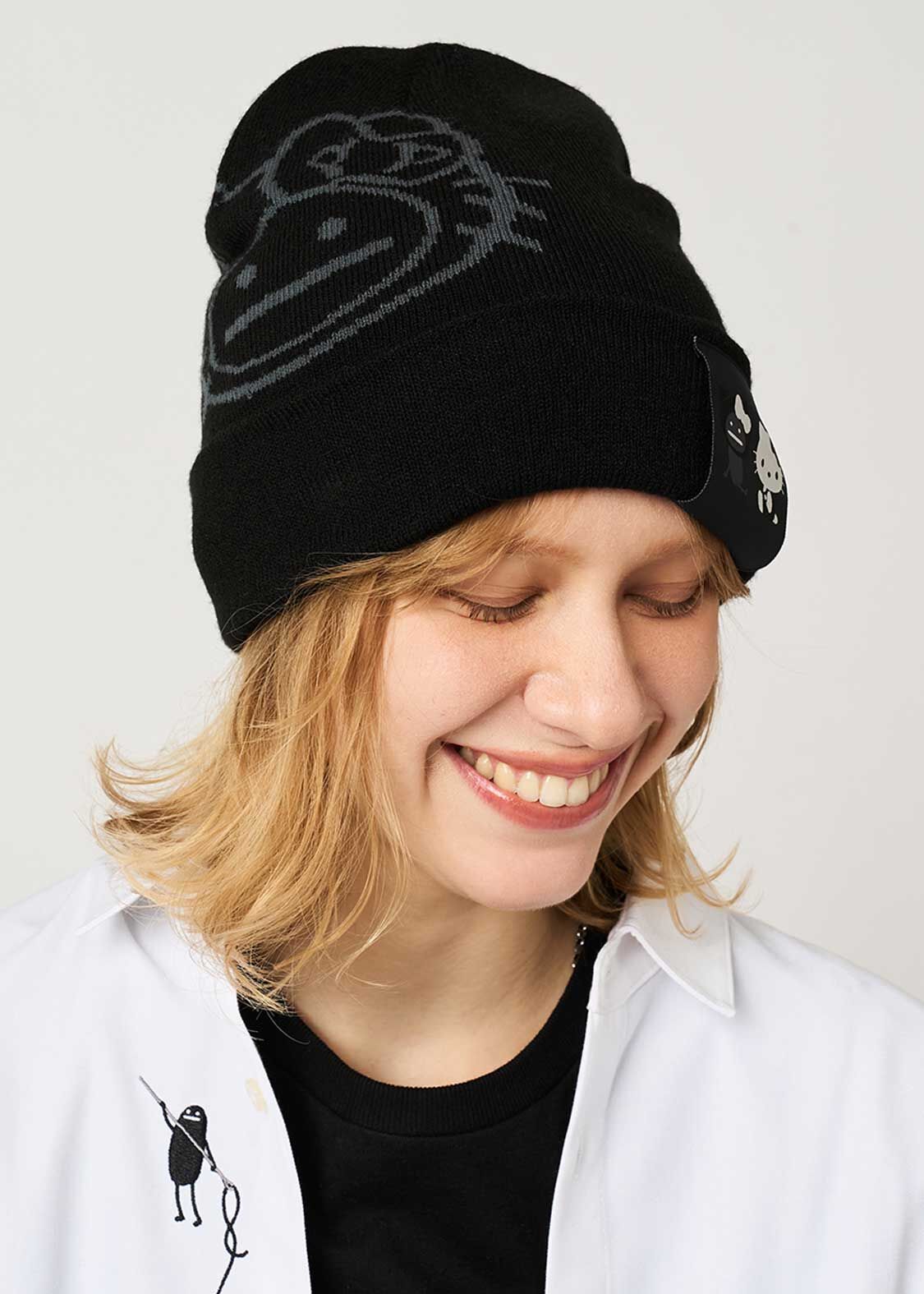 日本預訂 graniph GH X HELLO KITTY HELLO SHADOW Face | Jacquard Knit Beanie
