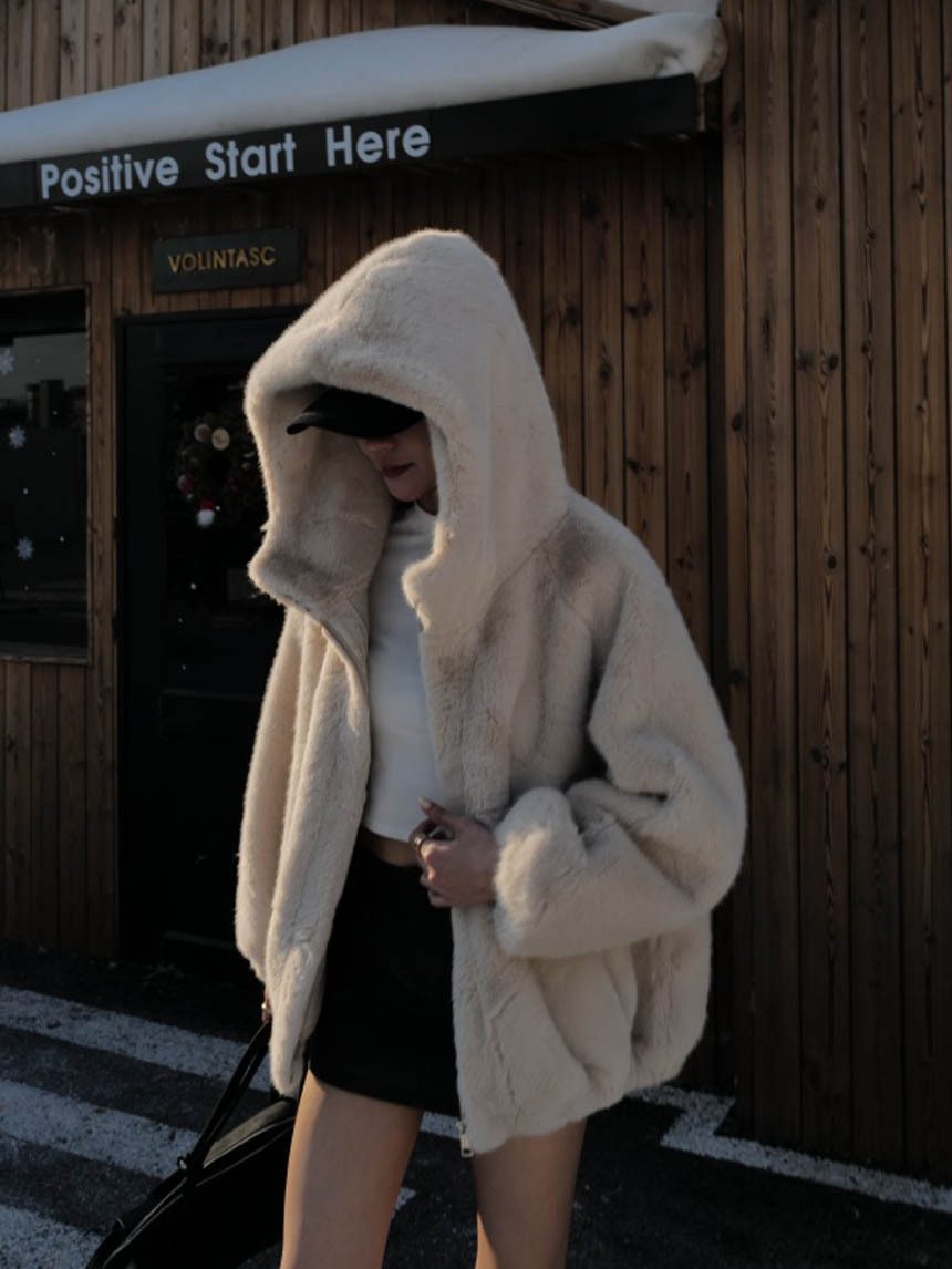 貂毛長版連帽外套*4色