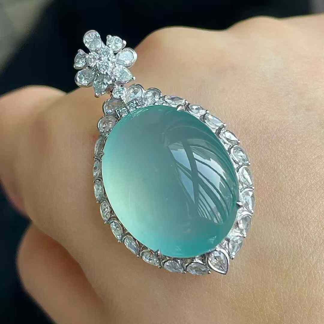 12265550 翡翠高冰天空藍鴿子蛋吊墜