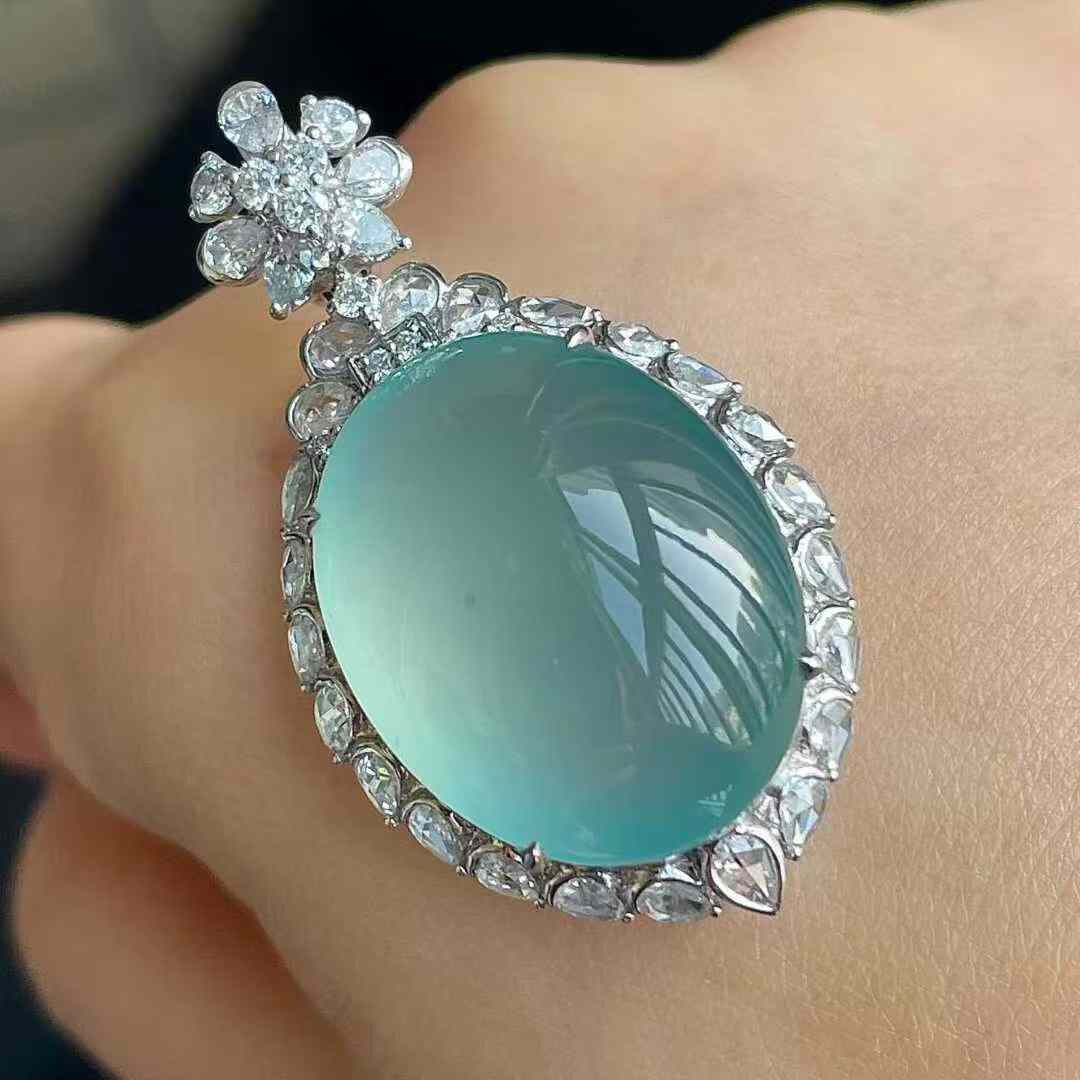 翡翠高冰天空藍鴿子蛋吊墜,天然翡翠A玉, 緬甸玉, Jade, Jadeite