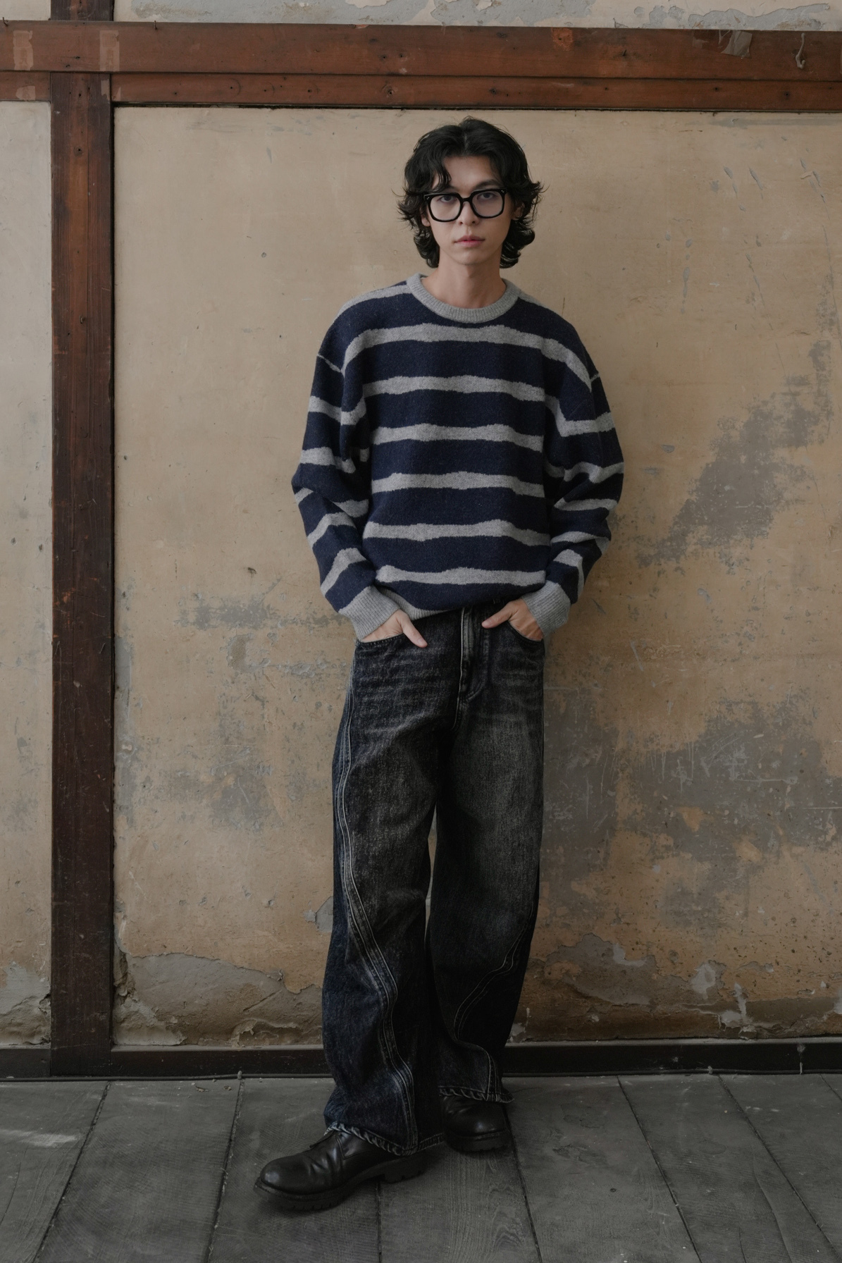 【Unisex】Brushed Wool Stripe Knit #毛衣