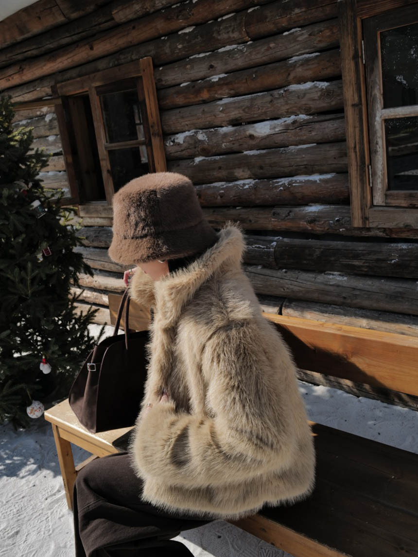 環保水貂毛絨皮毛外套*2色