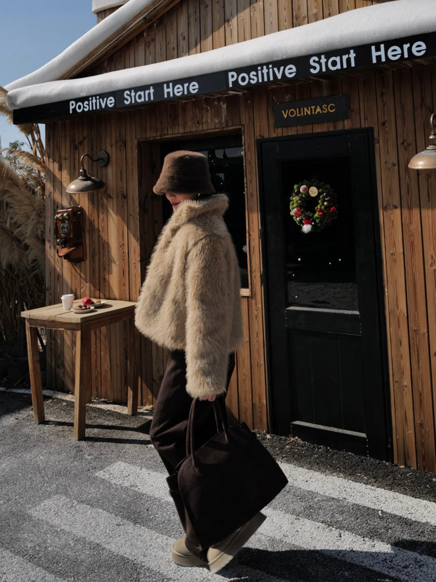 環保水貂毛絨皮毛外套*2色