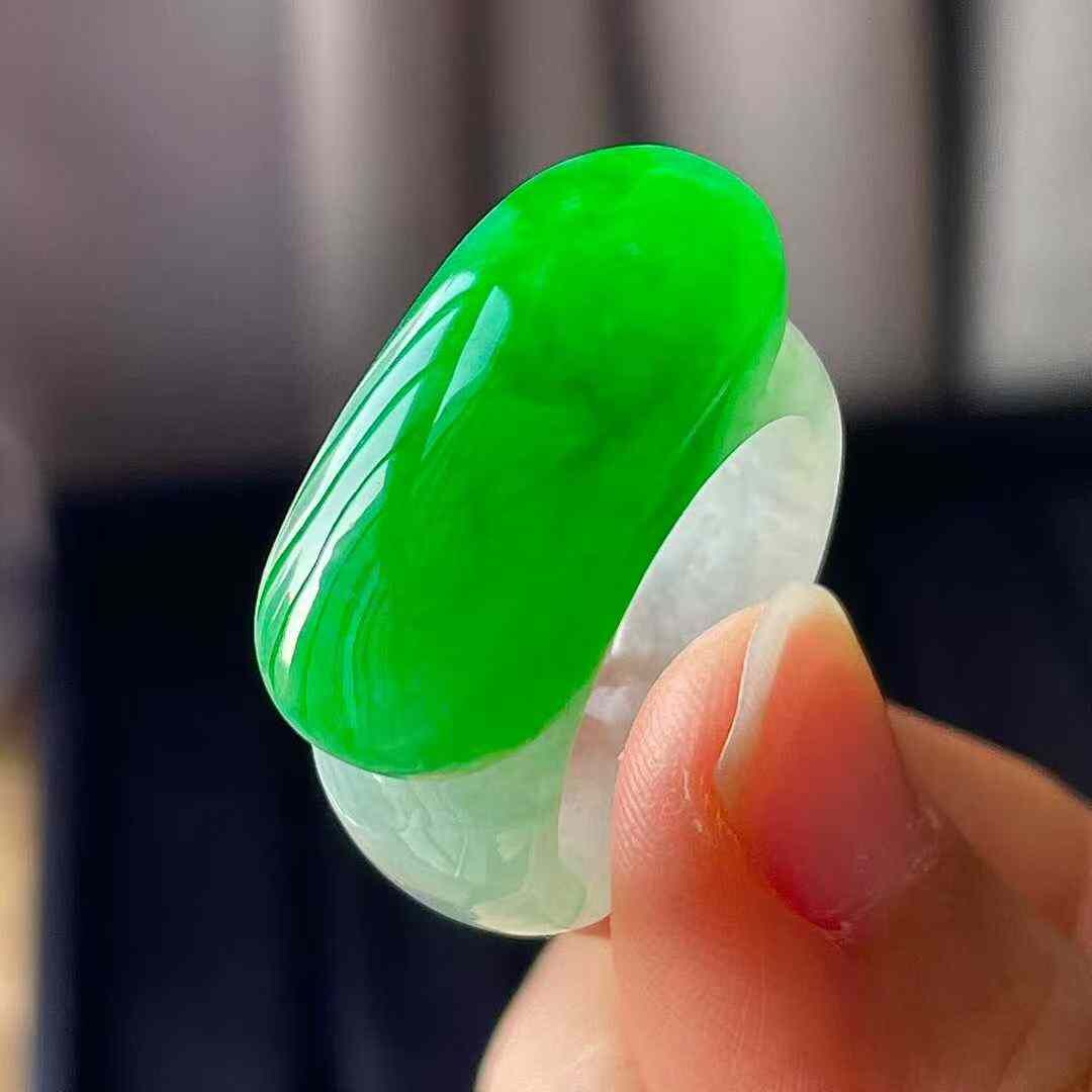 翡翠冰陽綠馬鞍扳指 (圈口 14號),天然翡翠A玉, 緬甸玉, Jade, Jadeite