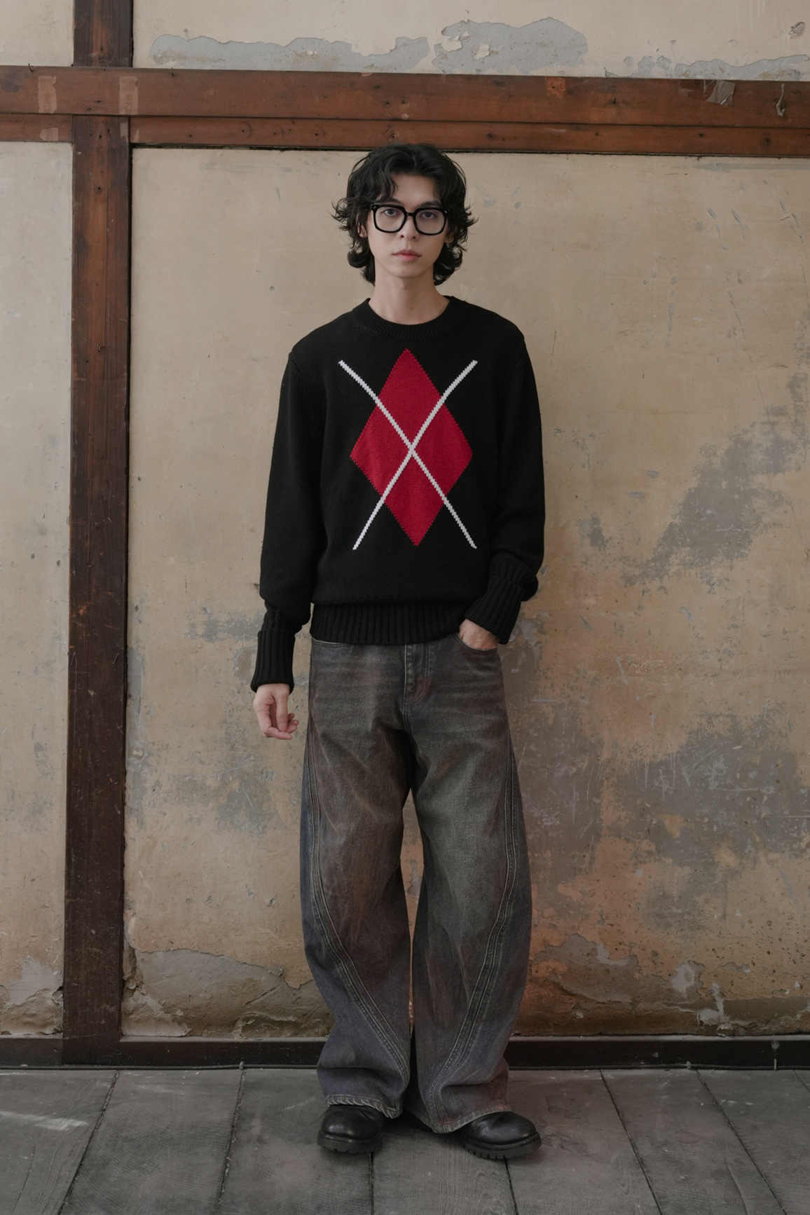 【Unisex】Diamond Roll-Up Knit #毛衣